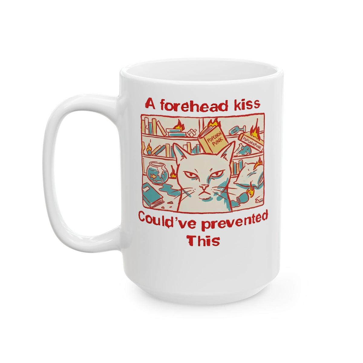Naughty Cat Forehead Kiss Mug - Funny Cat Lover Ceramic Mug