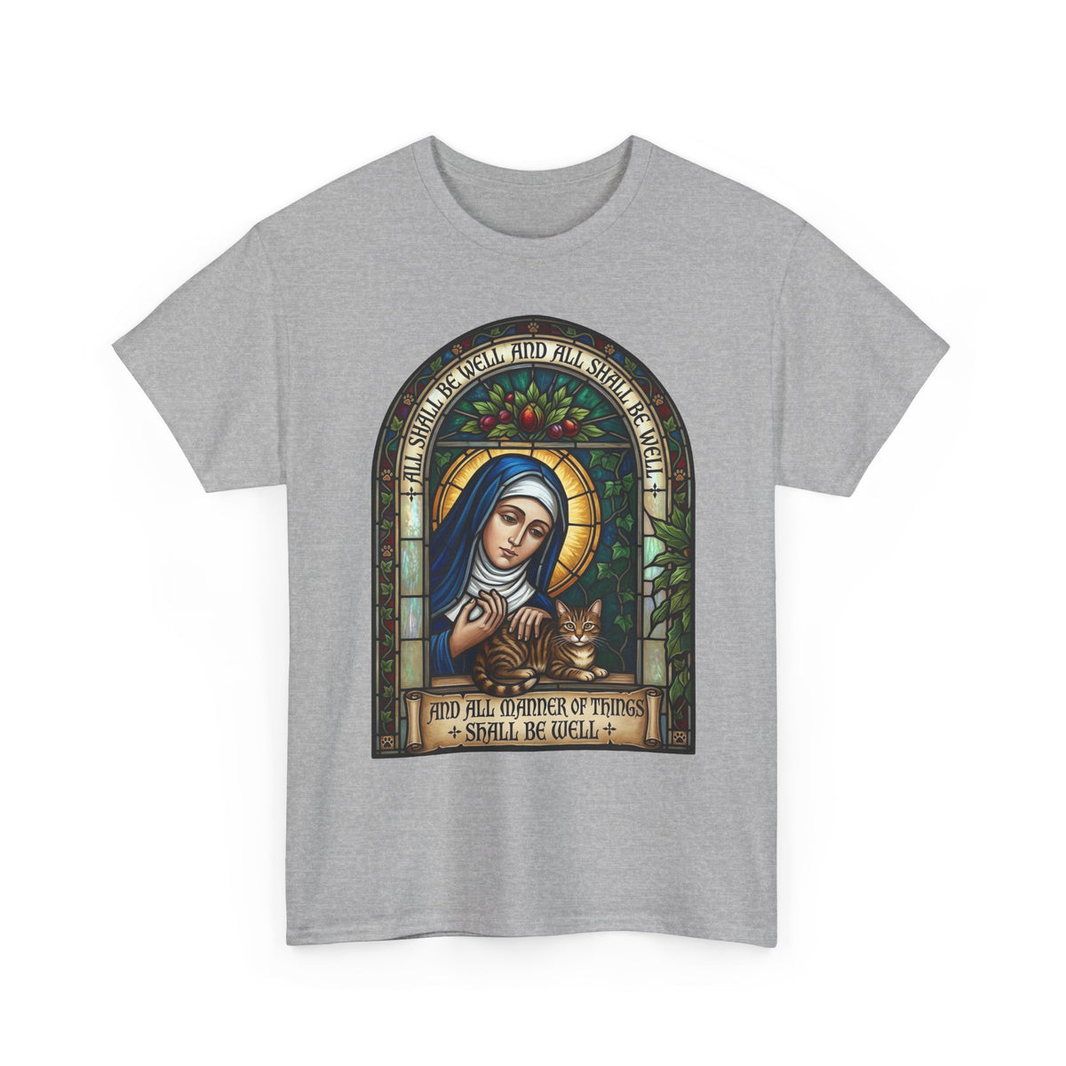 Stained Glass Saint Teresa T-Shirt – “And Full Knowledge of Things, I Shall Be Quiet”