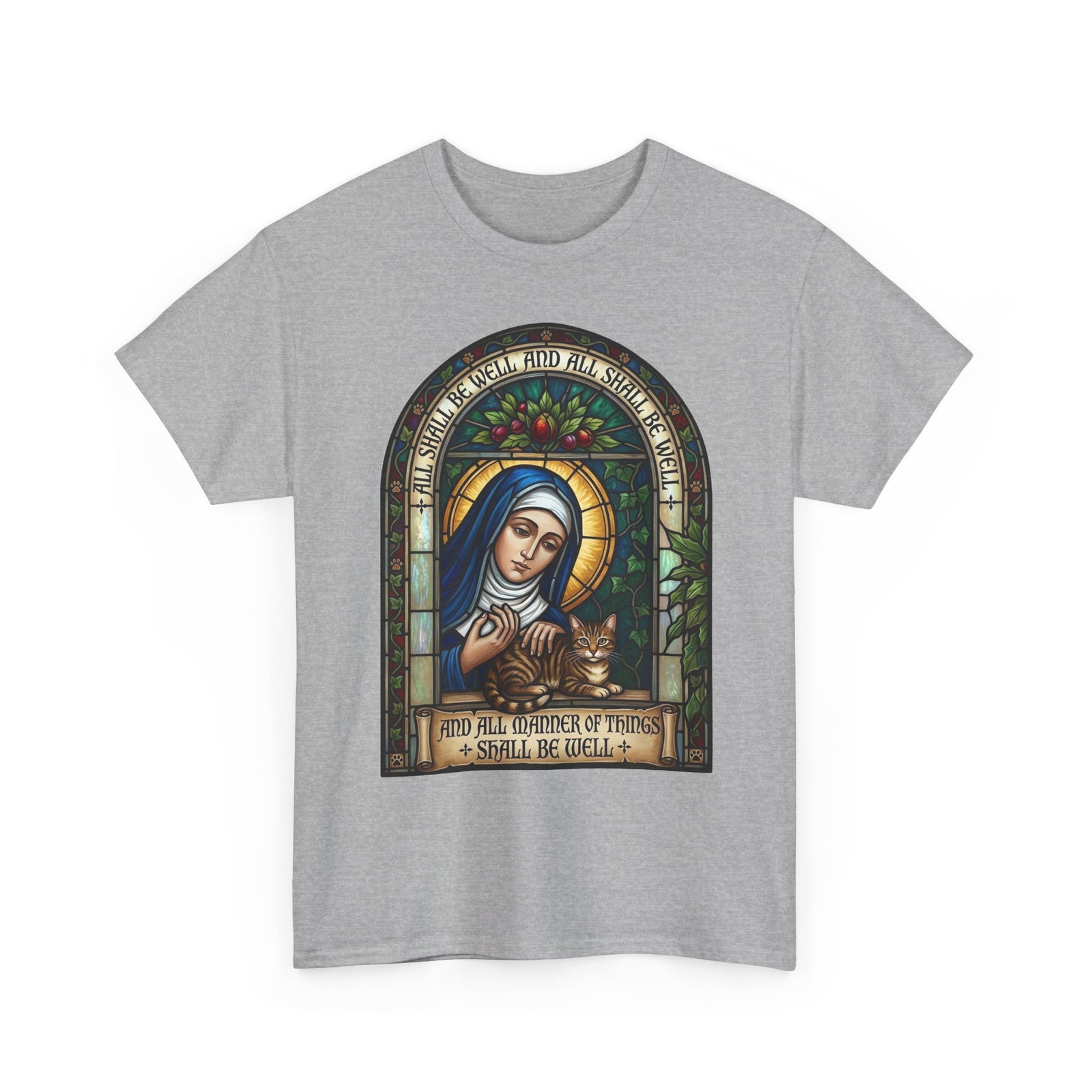 Stained Glass Saint Teresa T-Shirt – “And Full Knowledge of Things, I Shall Be Quiet”