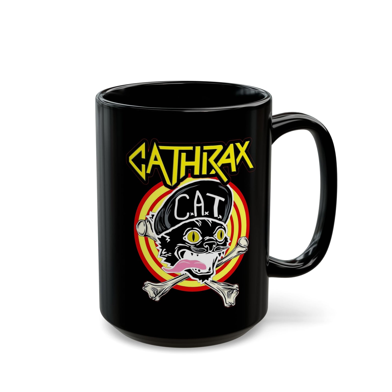 Cathrax Parody Cat Black Mug — Heavy Metal Band Cat Graphic Mug