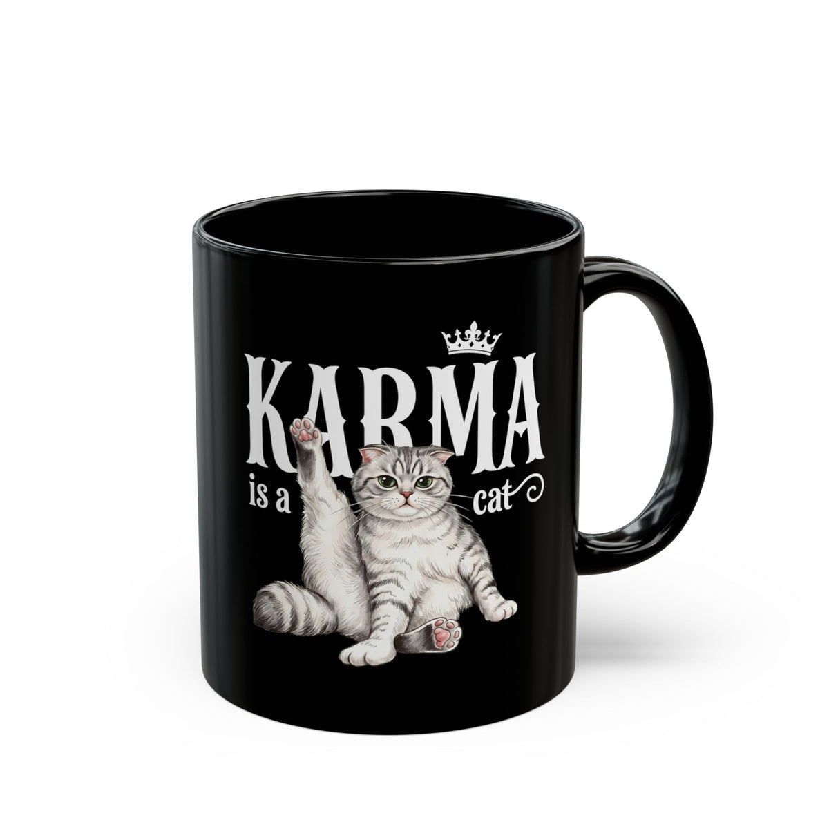"Karma is a Cat" Funny Sassy Feline Black Mug
