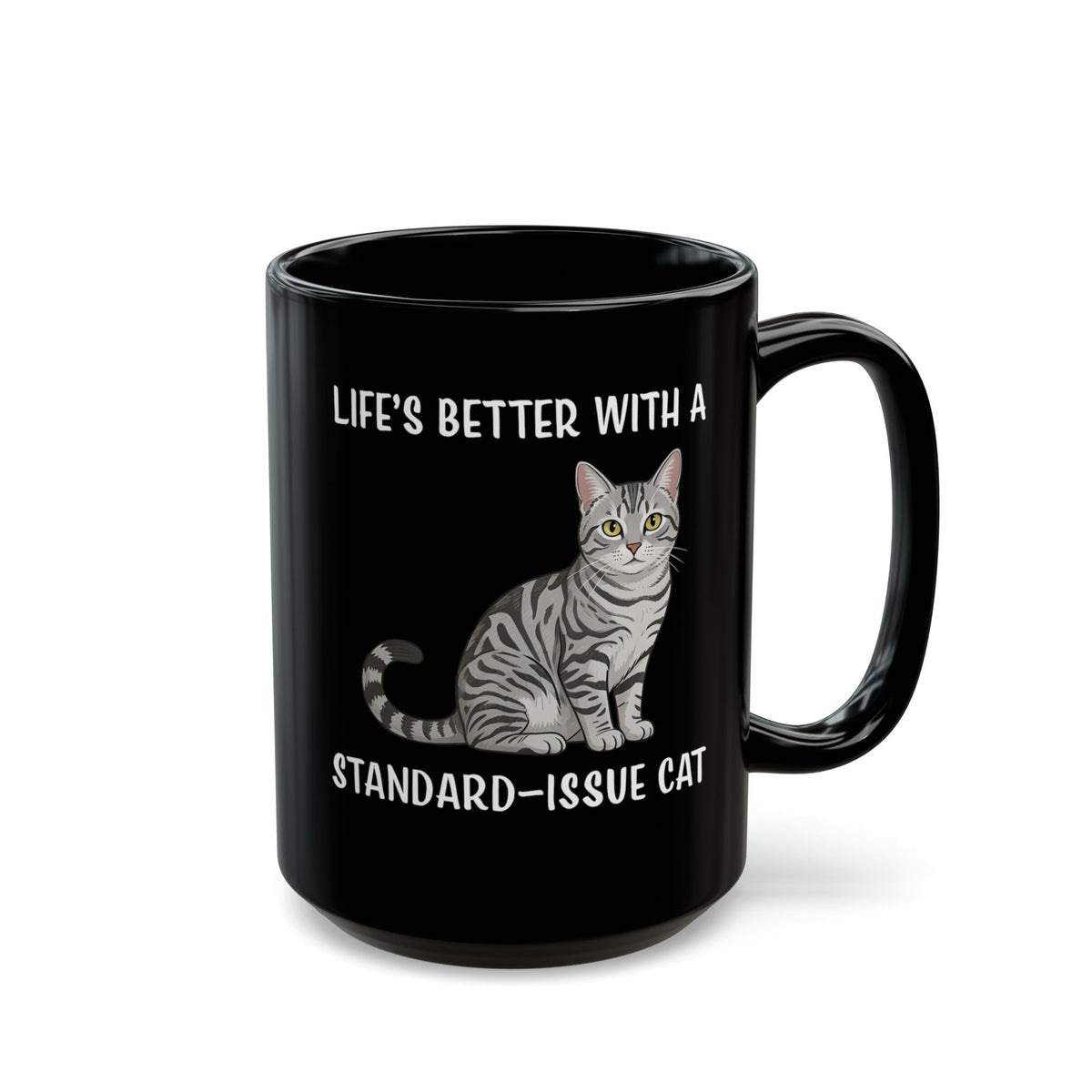 Standard Issue Cat Black Mug Cute Graphic Cat Mug