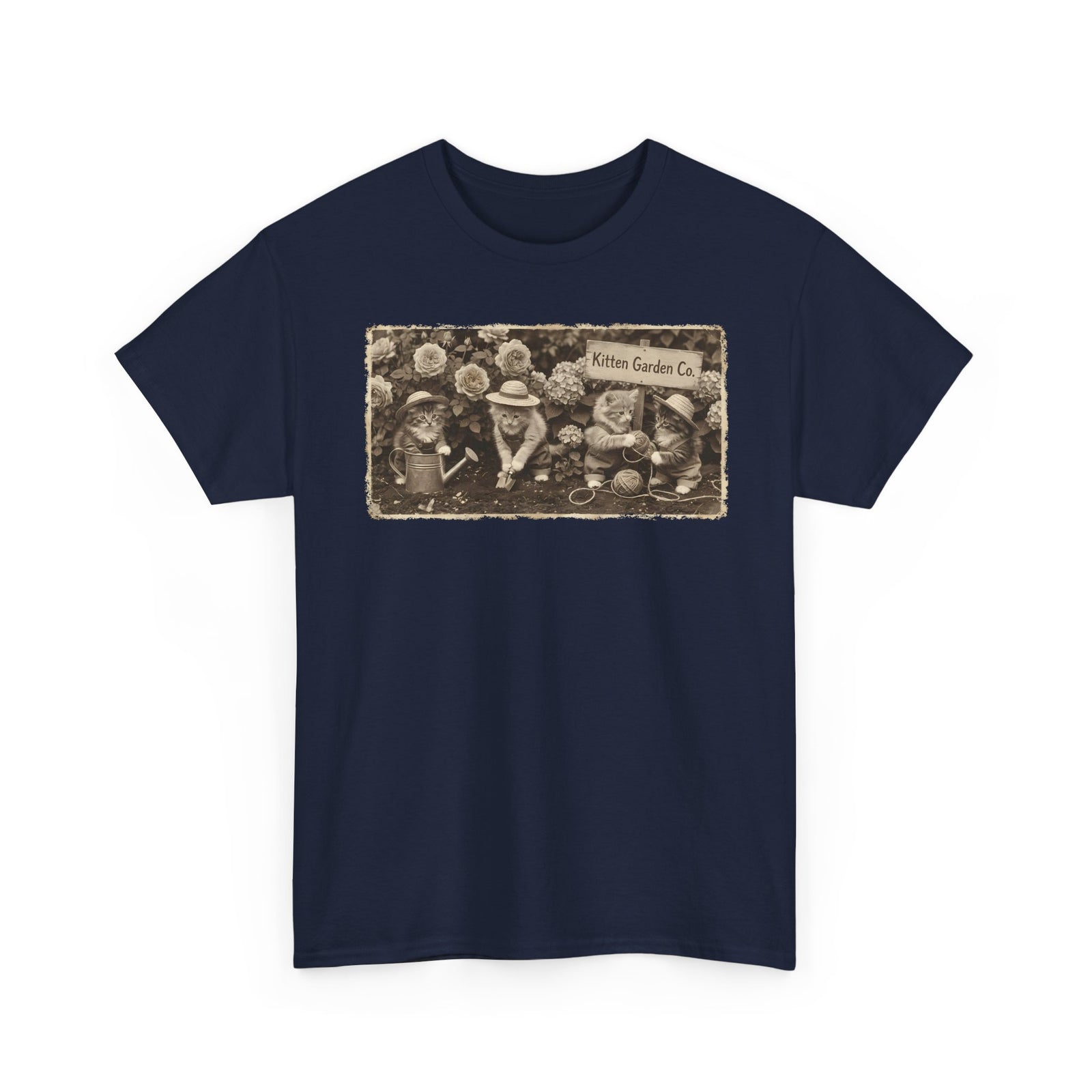 Vintage Kittens in the Garden T-Shirt — Cute Floral Cat Tee