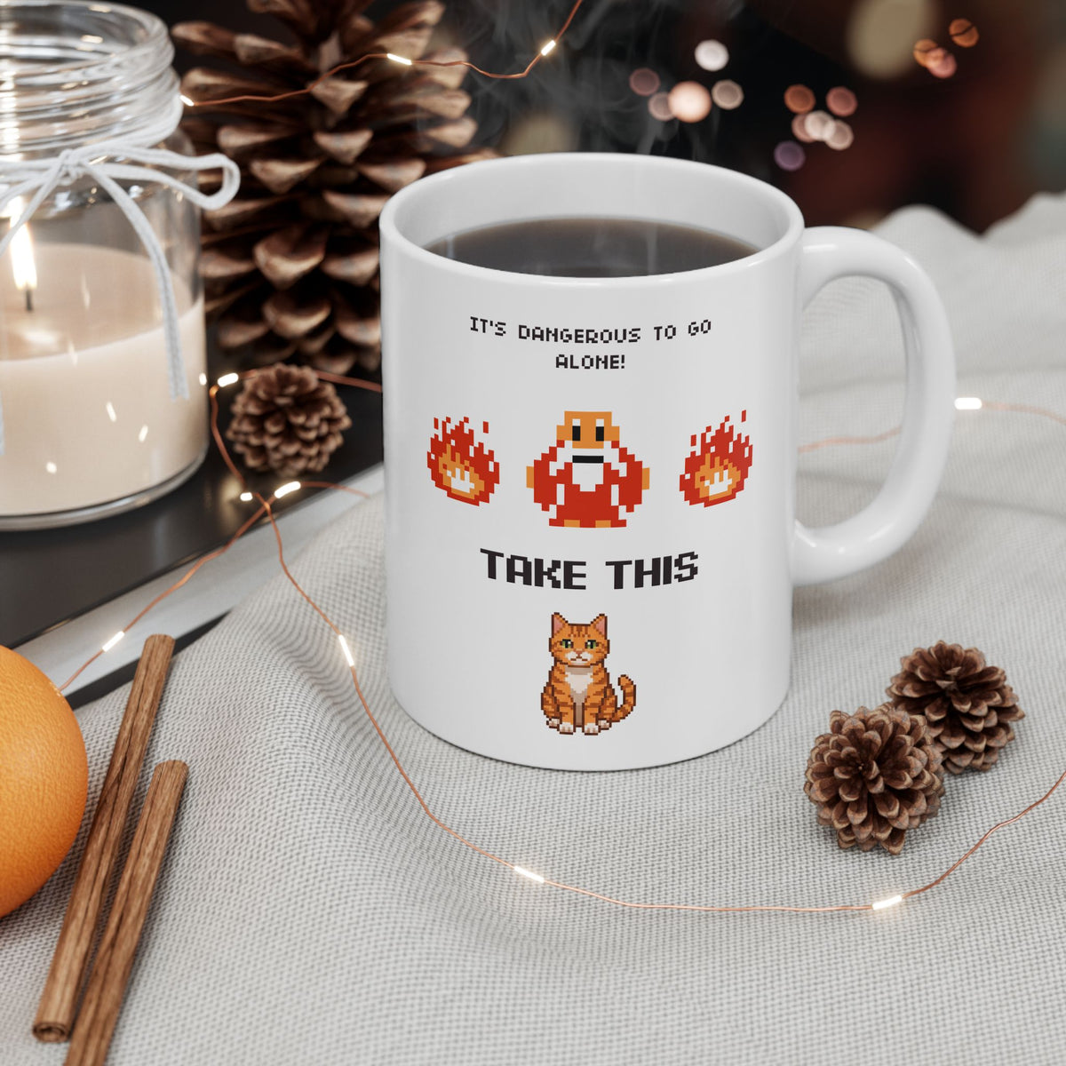 Retro Gamer Cat Mug, It's Dangerous to Go Alone Take This Cat Mug