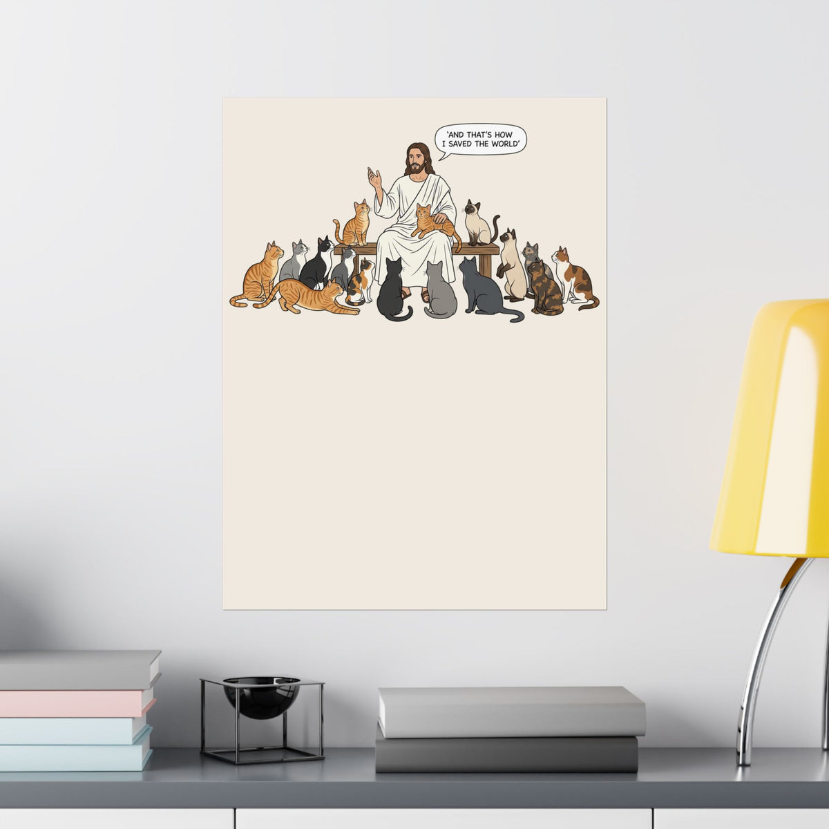 Cats & Jesus Poster — Faith + Feline Graphic Poster