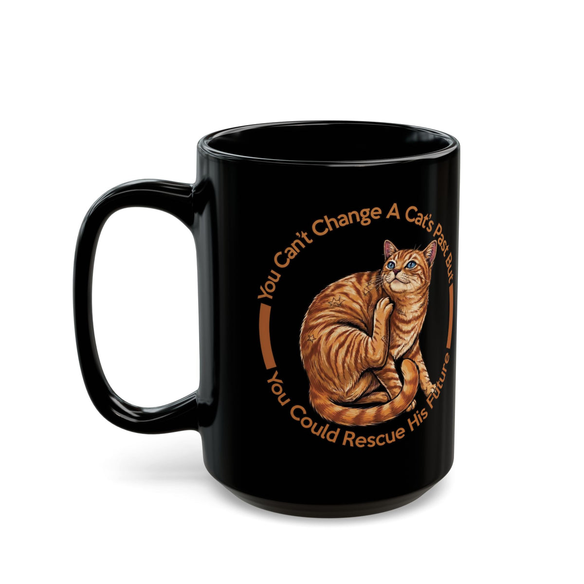 Rescue Cat Black Mug — You Can't Change A Cat's Past Adoption Mug