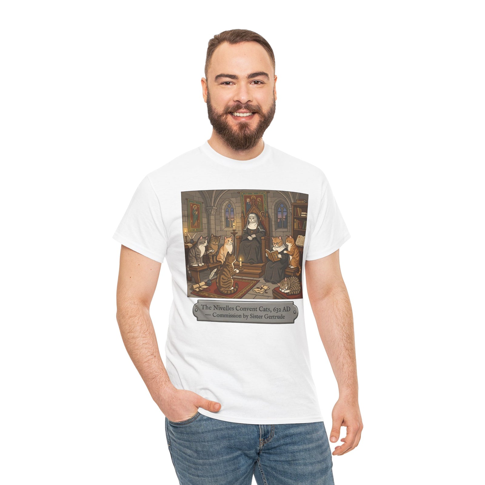 Nivelles Convent Cats T-Shirt — Vintage-Inspired Cat Illustration Tee