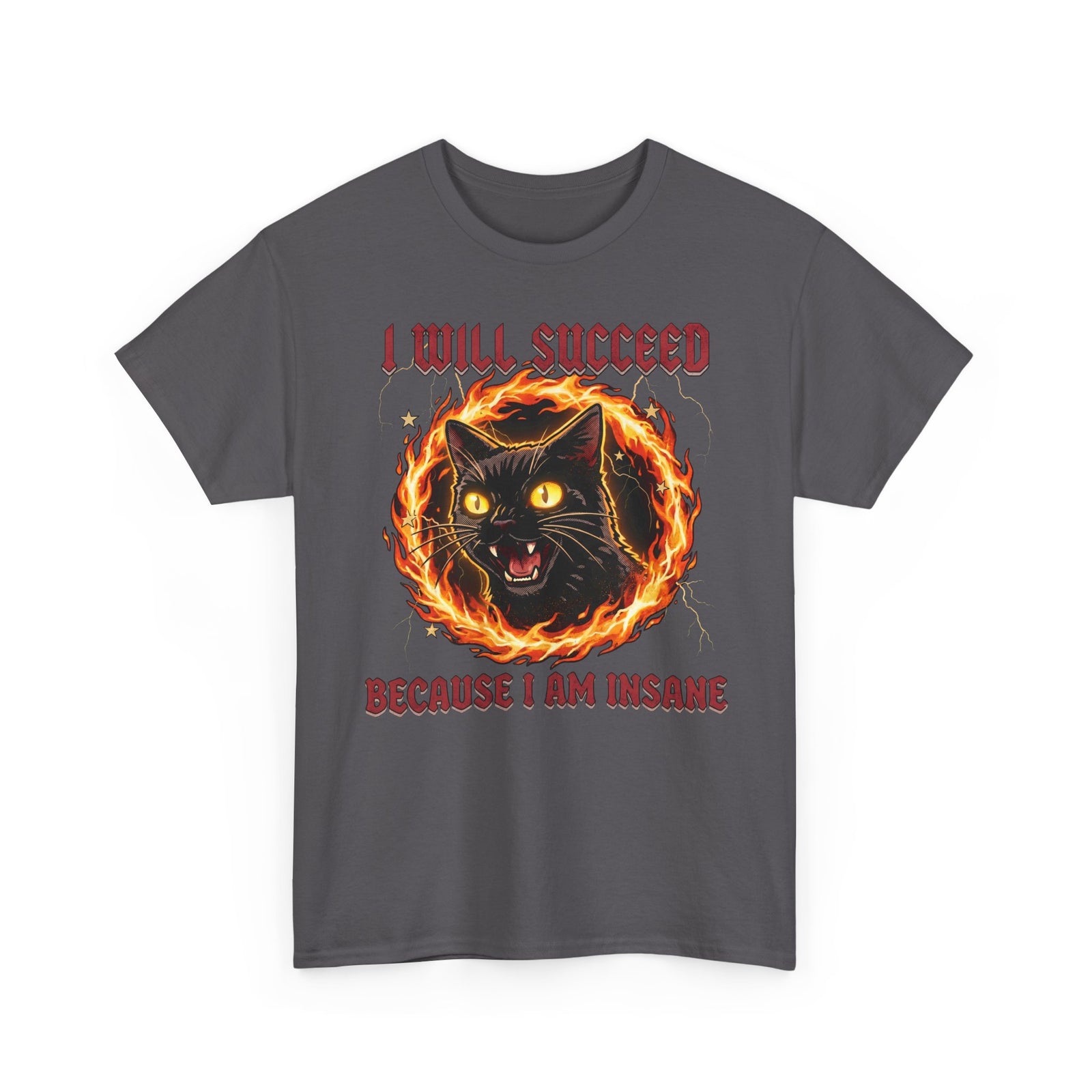 I Will Succeed Because I Am Insane T-Shirt — Heavy Metal Black Cat Graphic Tee