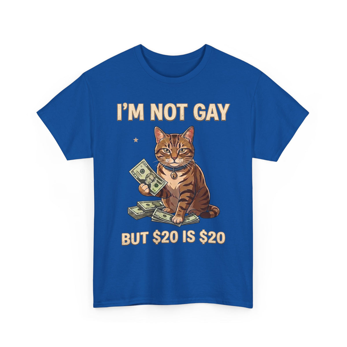I'm Not Gay But $20 Is $20 T-Shirt — Funny Cat Cash Meme Tee