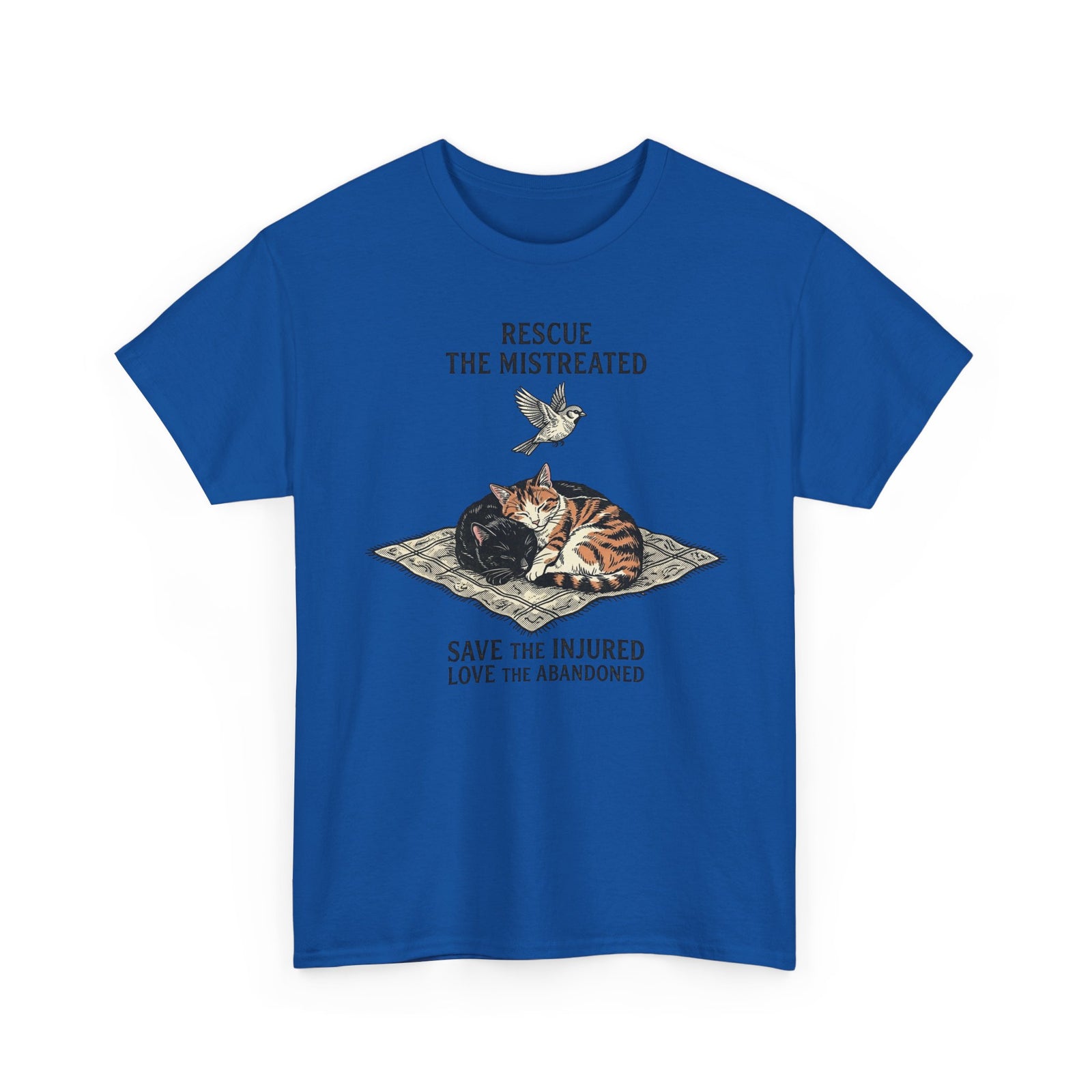 Cat Lover T-Shirt — "Rescue the Mistreated, Save the Injured, Love the Abandoned" Rescue Cat Tee