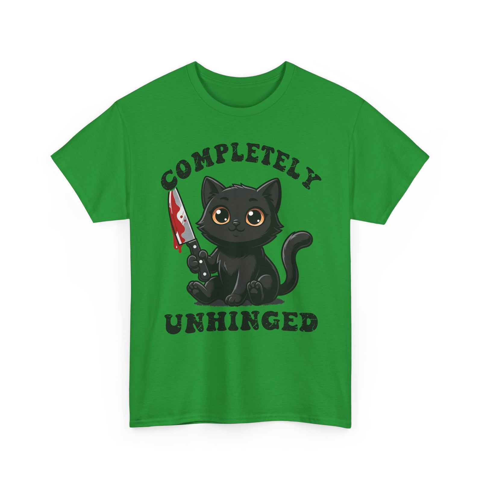 Completely Unhinged Black Cat T-Shirt — Funny Cute Psycho Knife Tee