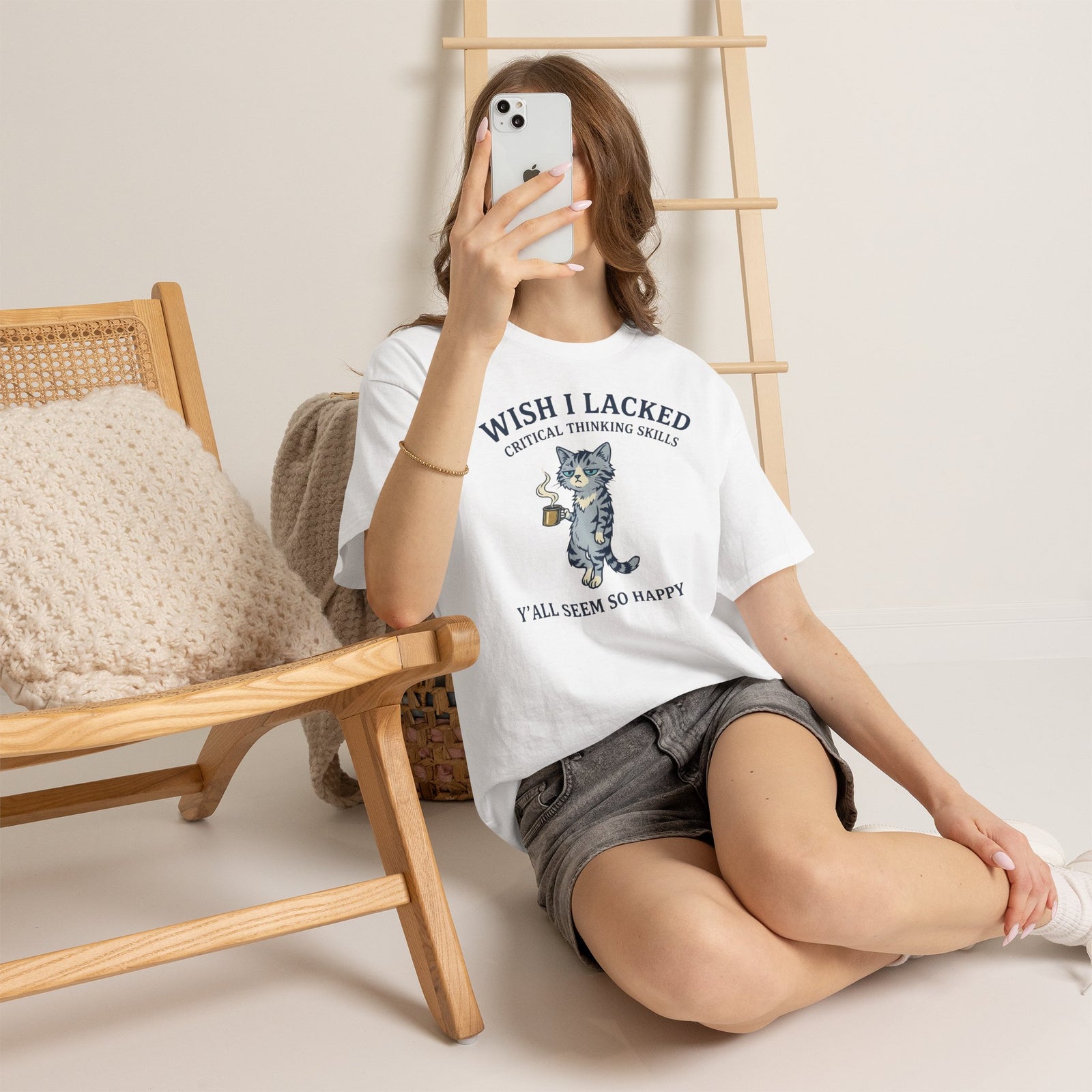 Wish I Lacked Critical Thinking Skills Cat T-Shirt — Funny Sarcastic Graphic Tee