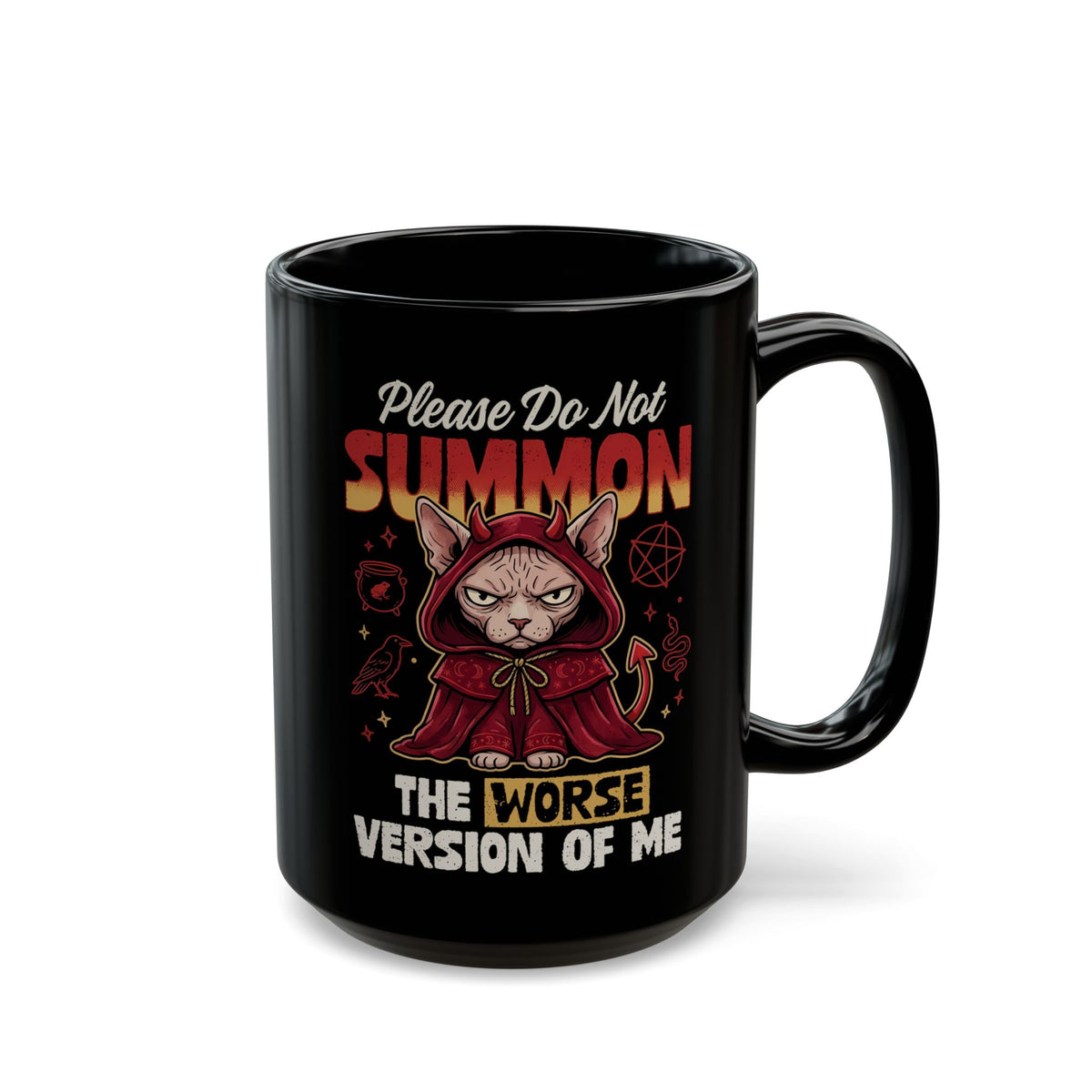 Gothic Witchy Cat Black Mug — Witch Cat Graphic Mug