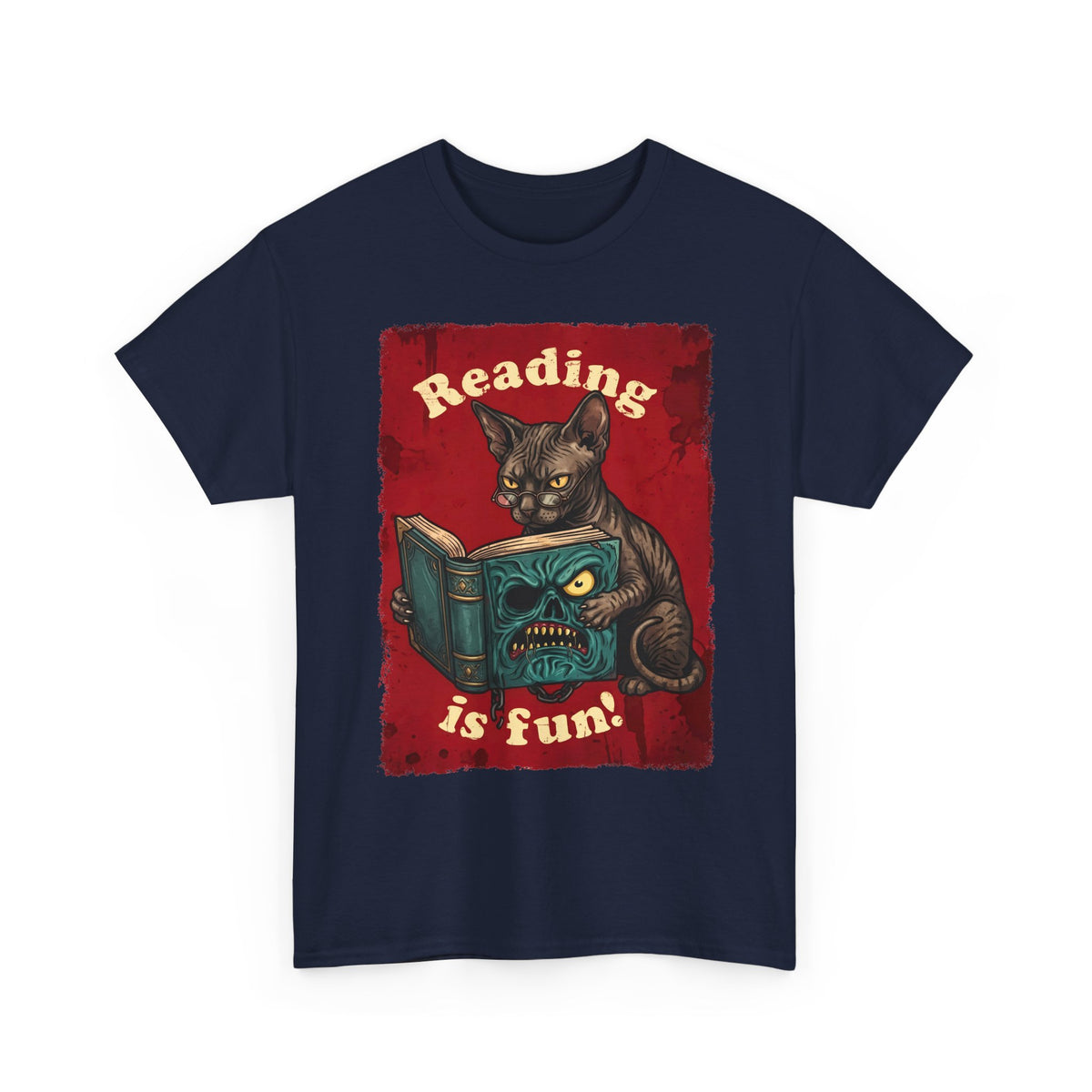 Reading Is Fun Necronomicon Sphynx Cat T-Shirt — Evil Dead Horror Book Tee