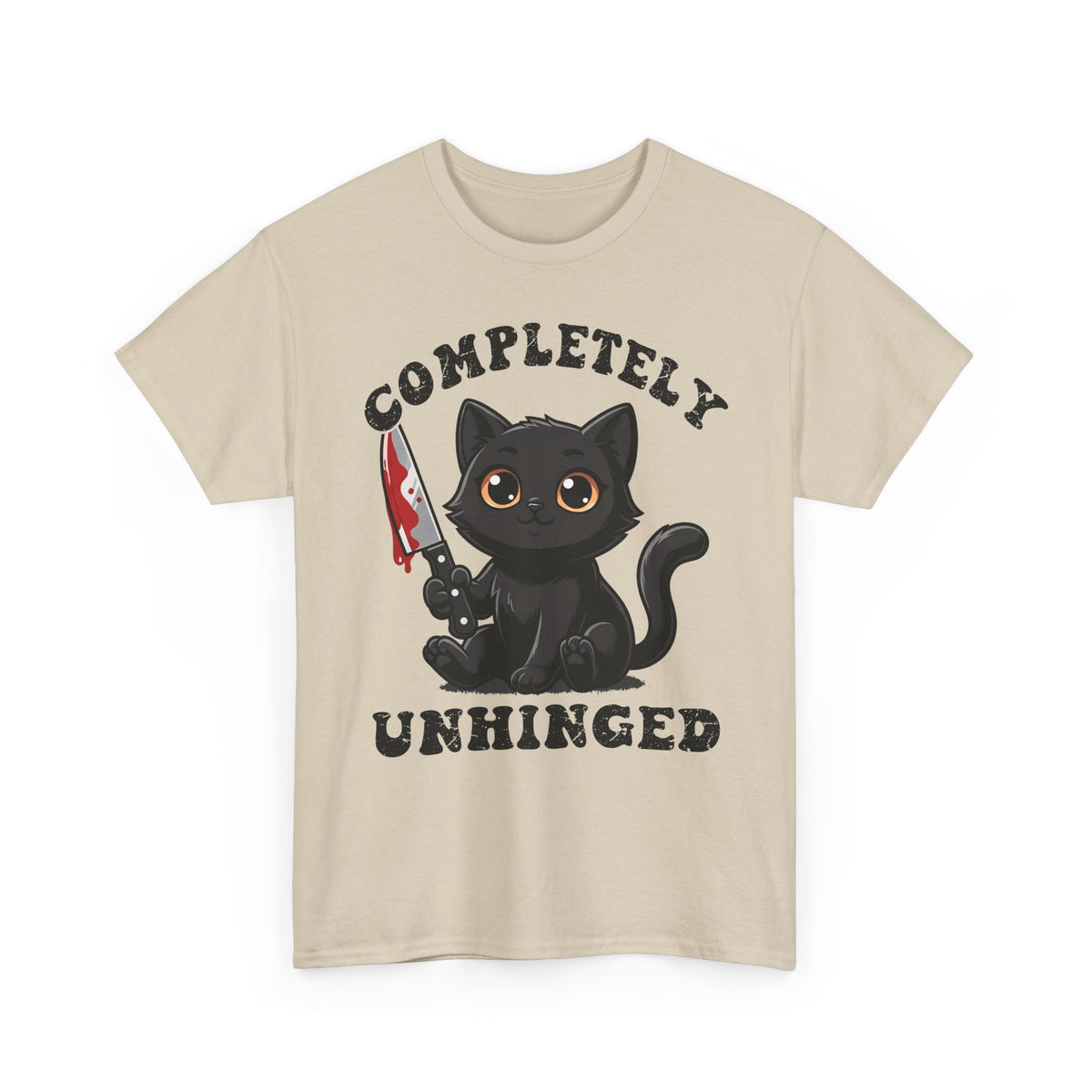 Completely Unhinged Black Cat T-Shirt — Funny Cute Psycho Knife Tee