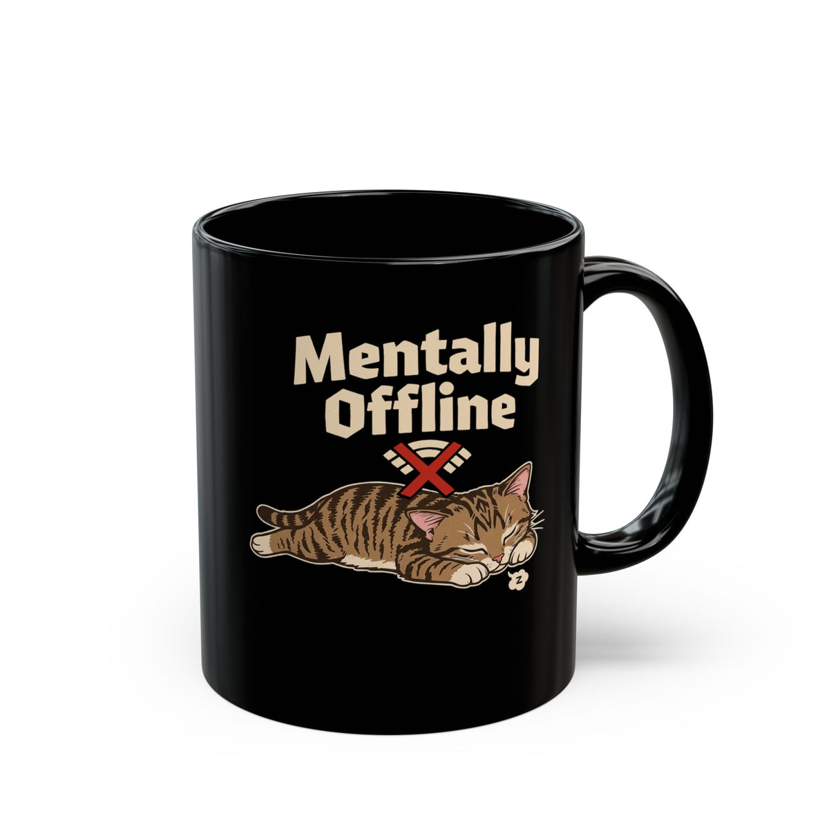 Lazy Cat 'Mentally Offline' Black Mug