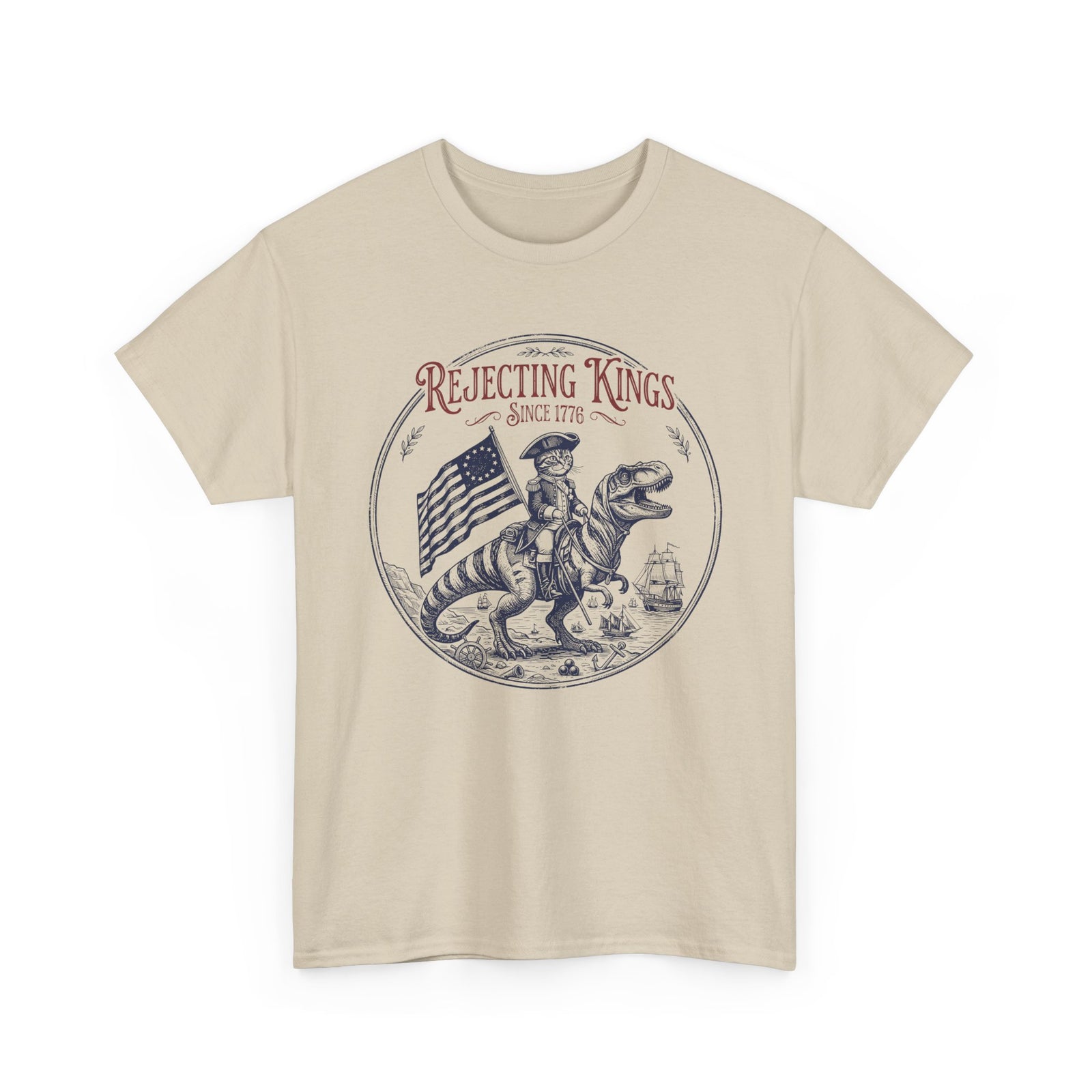 Funny Cat T-Shirt "Rejecting Kings, One Meow at a Time" Fourth of July Tee