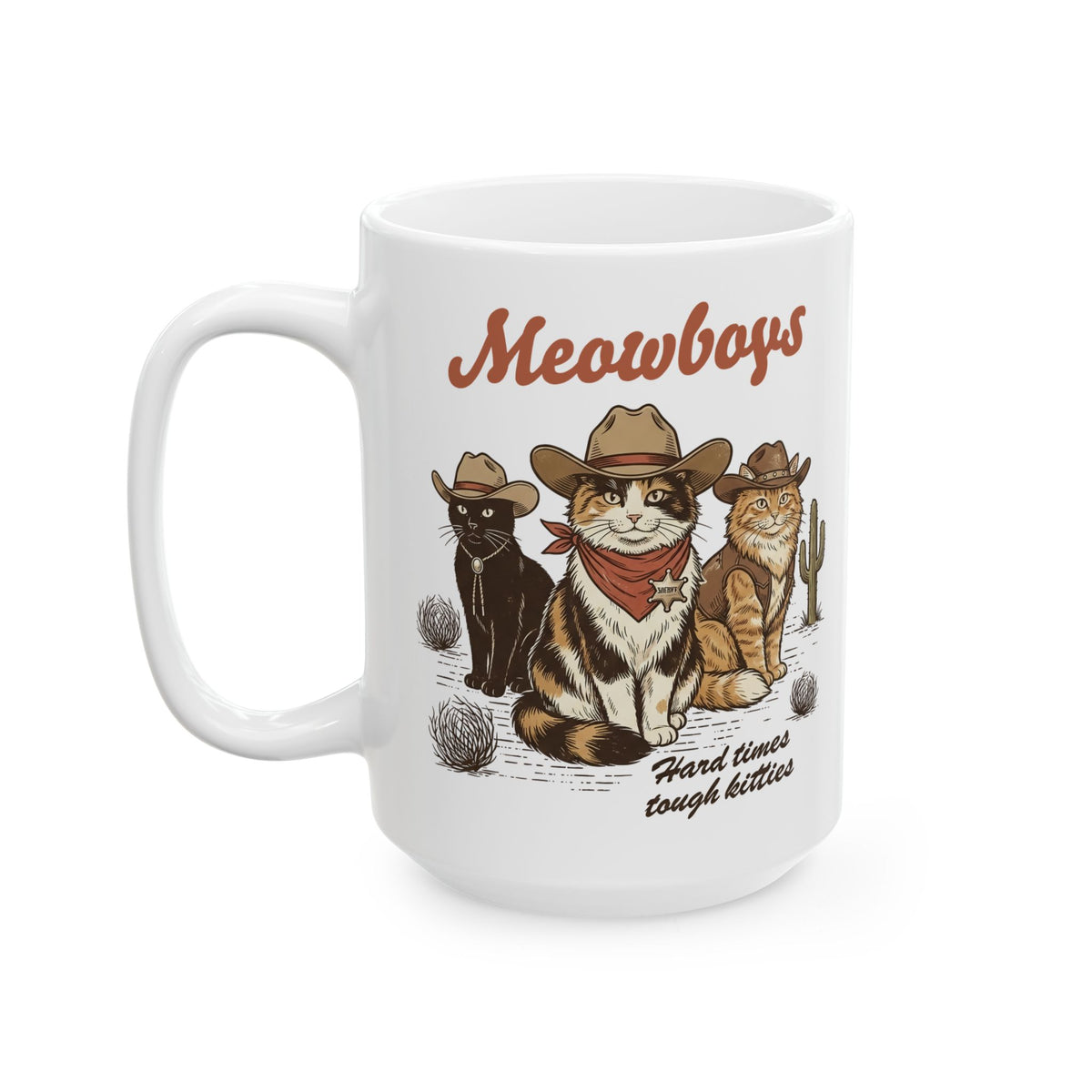 Meowboys Cat Cowboy Ceramic Mug — Funny Western Cat Mug for Cat Lovers
