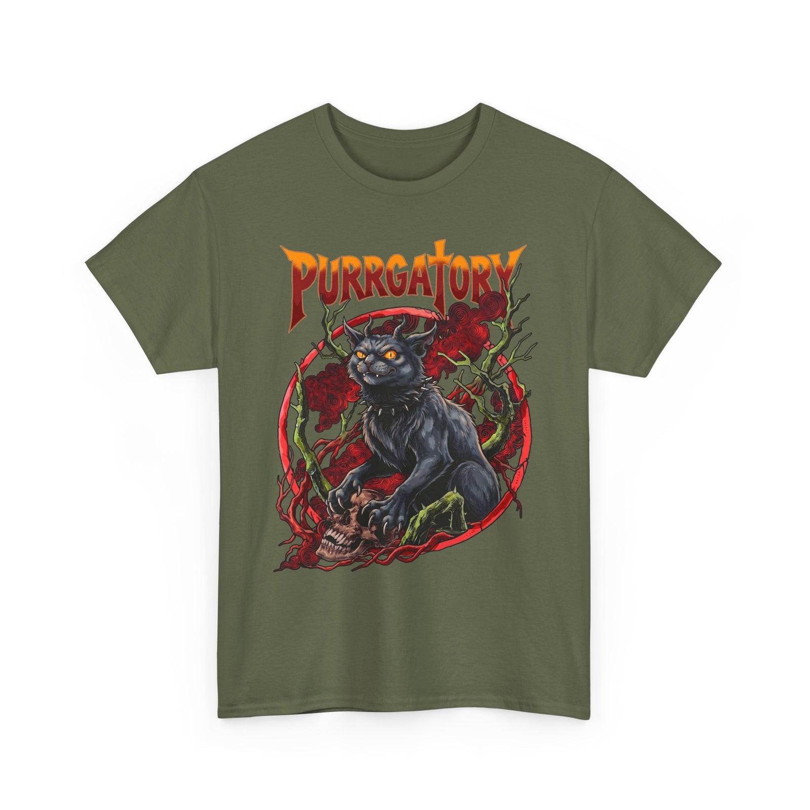 Purrgatory Demon Cat T-Shirt — Heavy Metal Occult Horned Feline Tee