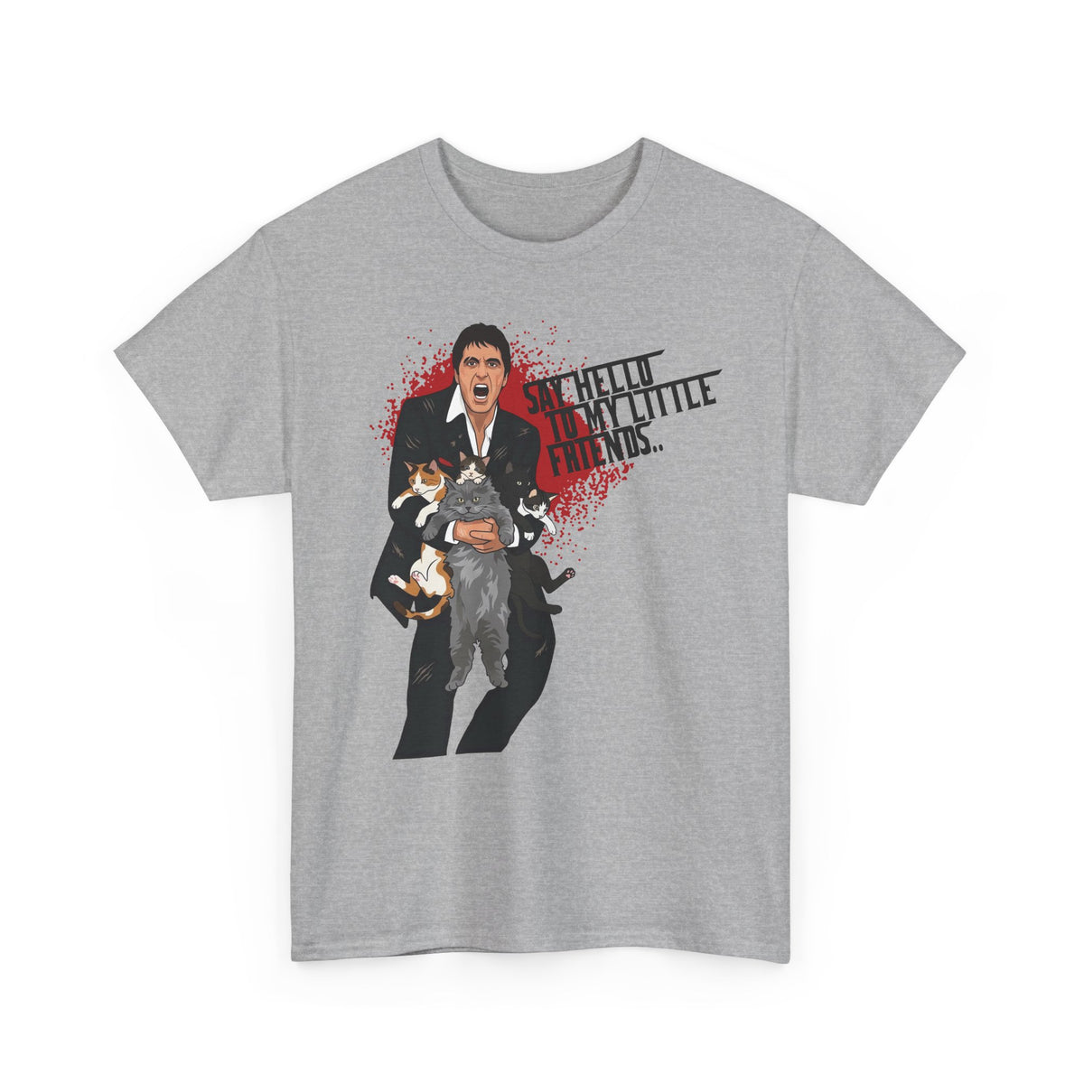 Say Hello To My Little Friends T-Shirt Funny Gangster Holding Cats Graphic Tee