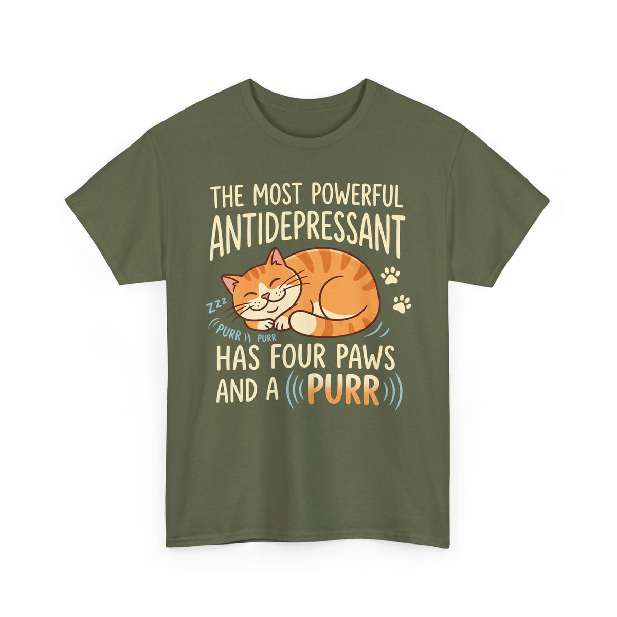 Cat Lover T-Shirt — “The Most Powerful Antidepressant Has Four Paws and a Purr”