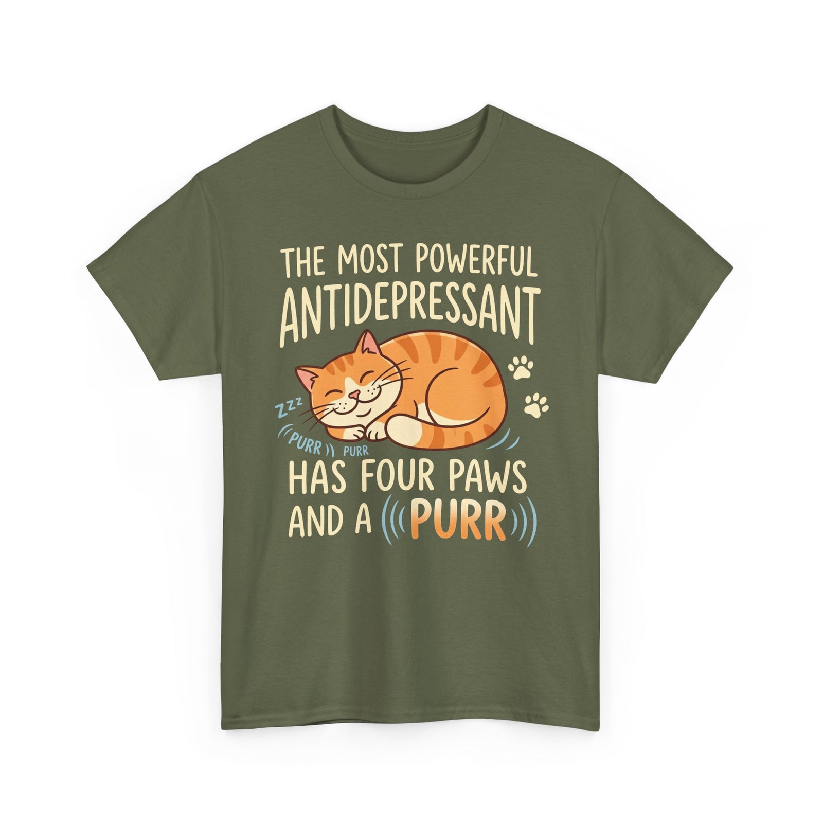 Cat Lover T-Shirt — “The Most Powerful Antidepressant Has Four Paws and a Purr”