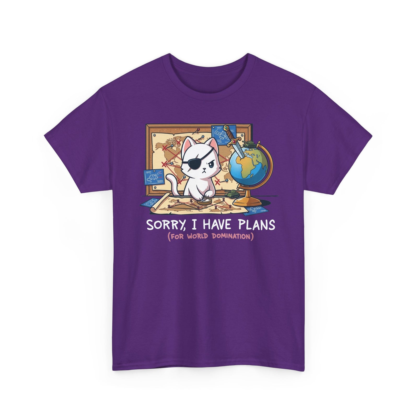 Travel Planner Cat T-Shirt — “Sorry I Have Plans (with World Domination)”