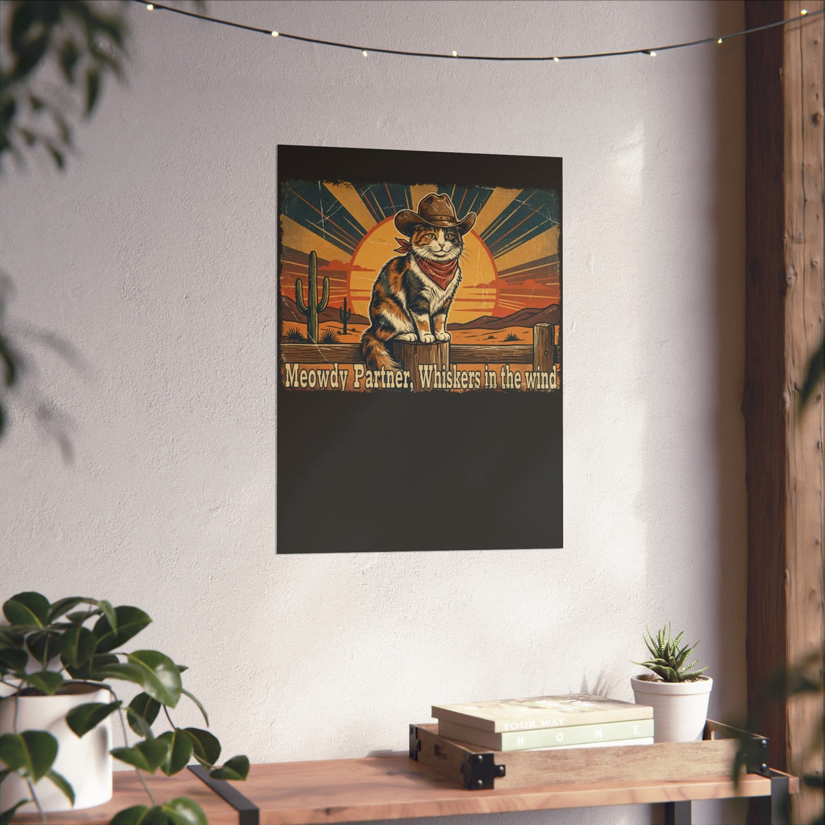 Meowdy Partner Poster — Cute Cat Cowboy Graphic Poster