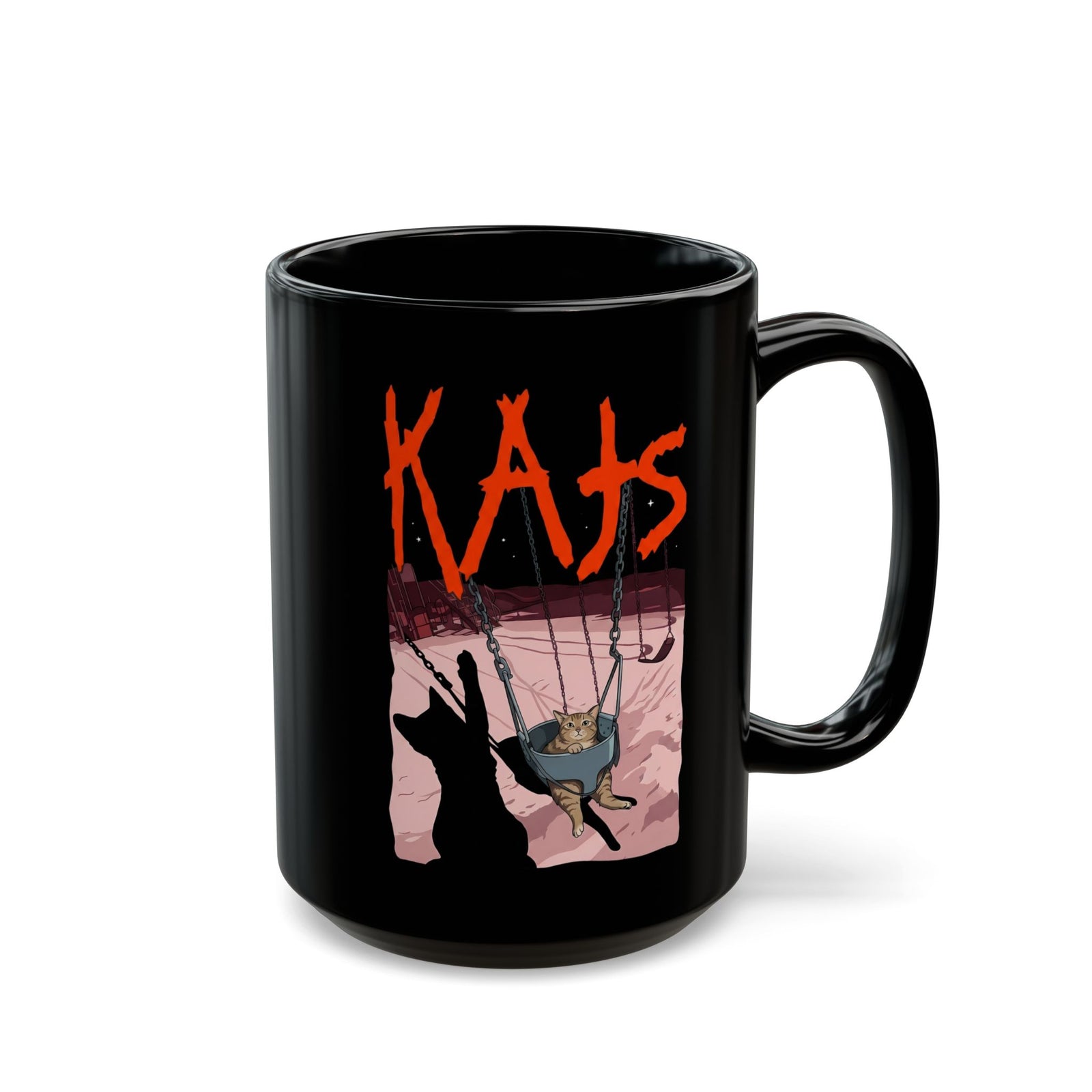 Rock Cat Band Black Mug — Funny 'Kats' Album Parody Mug