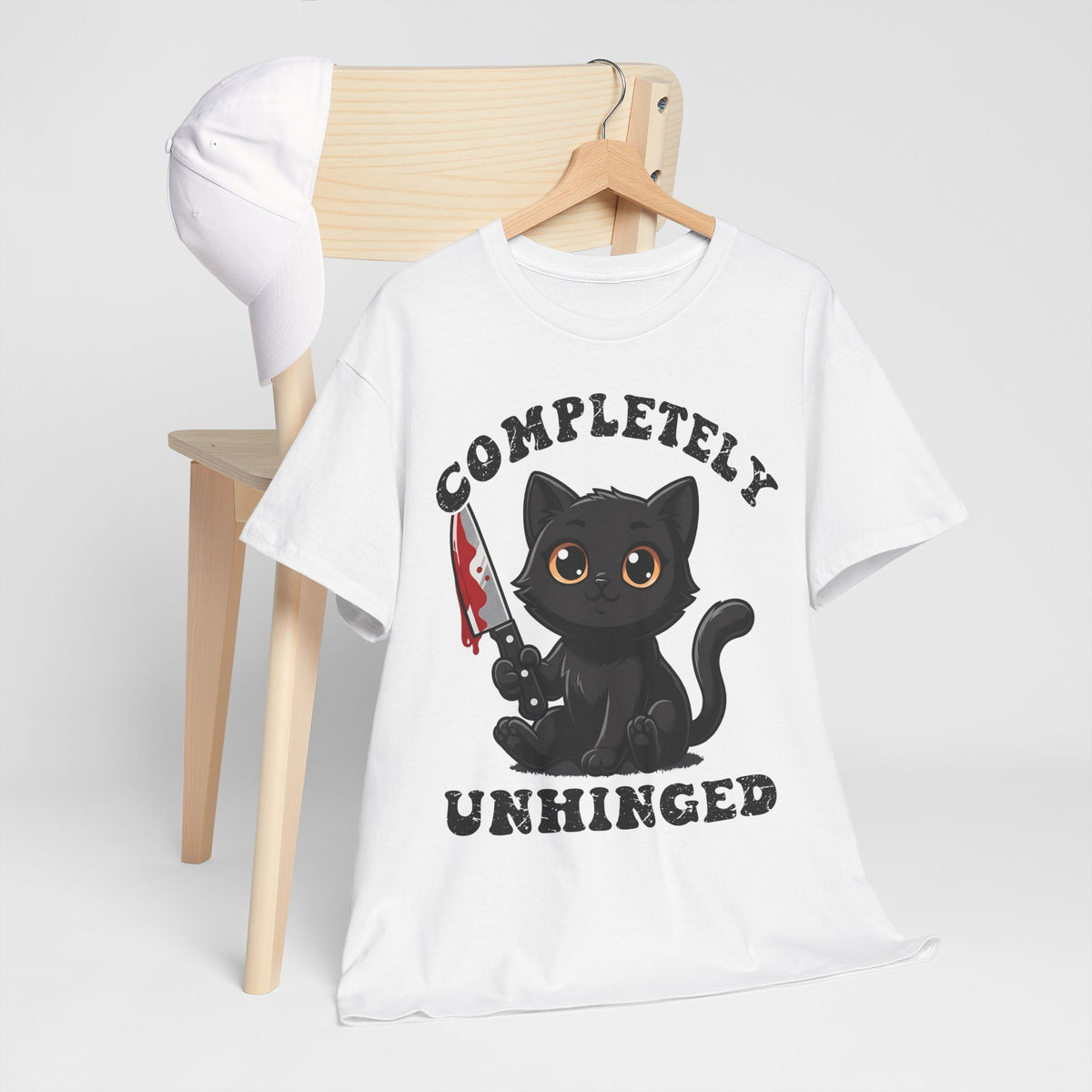 Completely Unhinged Black Cat T-Shirt — Funny Cute Psycho Knife Tee