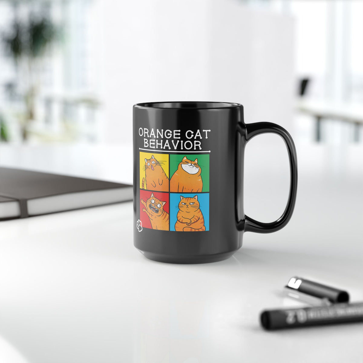 Orange Cat Behavior Black Mug Funny Cat Lover Mug