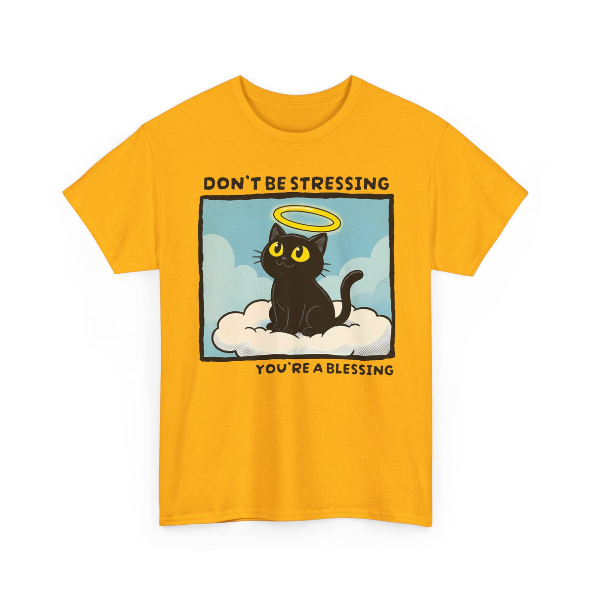 Funny Black Cat Angel T-Shirt “Don’t Be Stressing You’re a Blessing” Cute Cat Graphic Tee