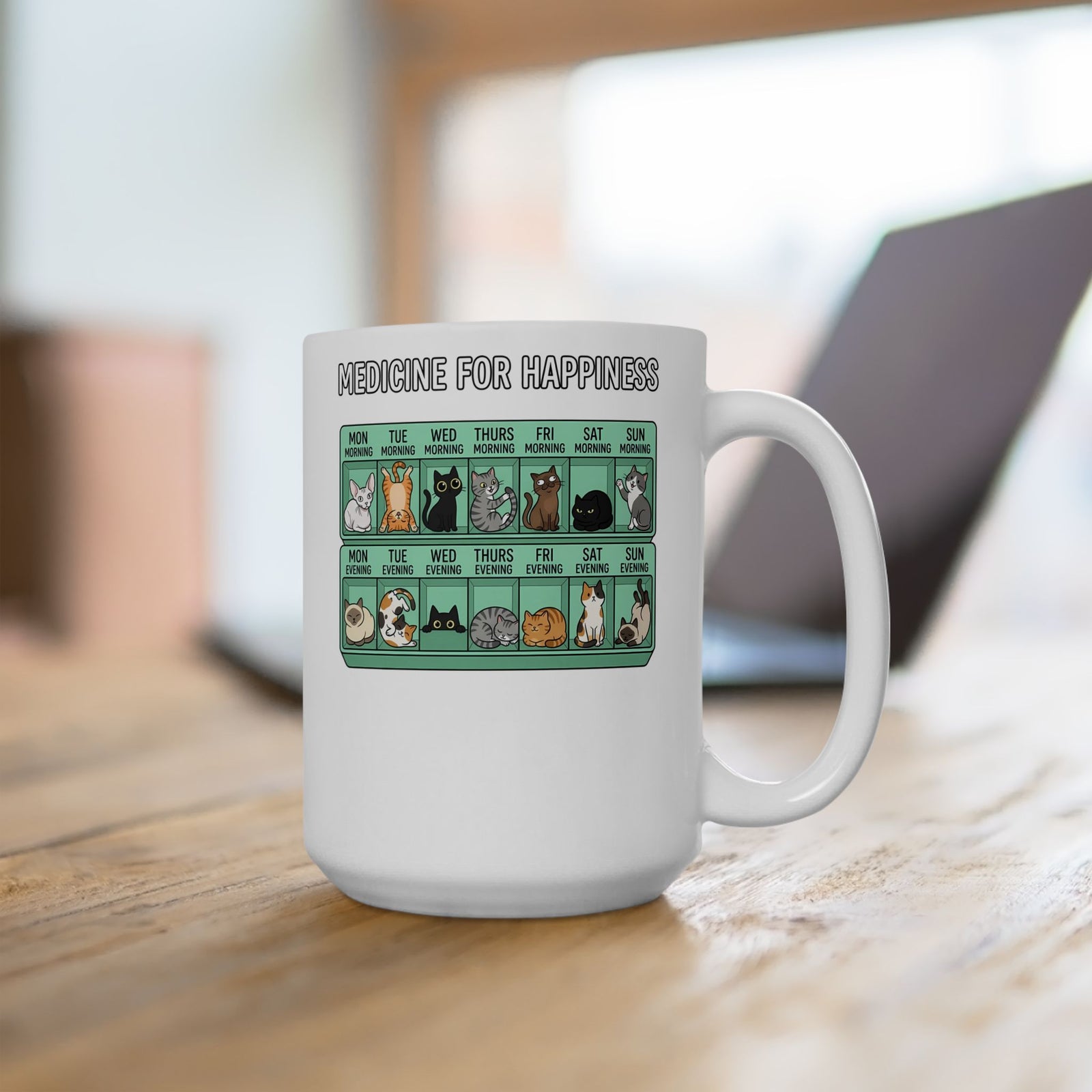 Medicine For Happiness Cat Ceramic Mug
