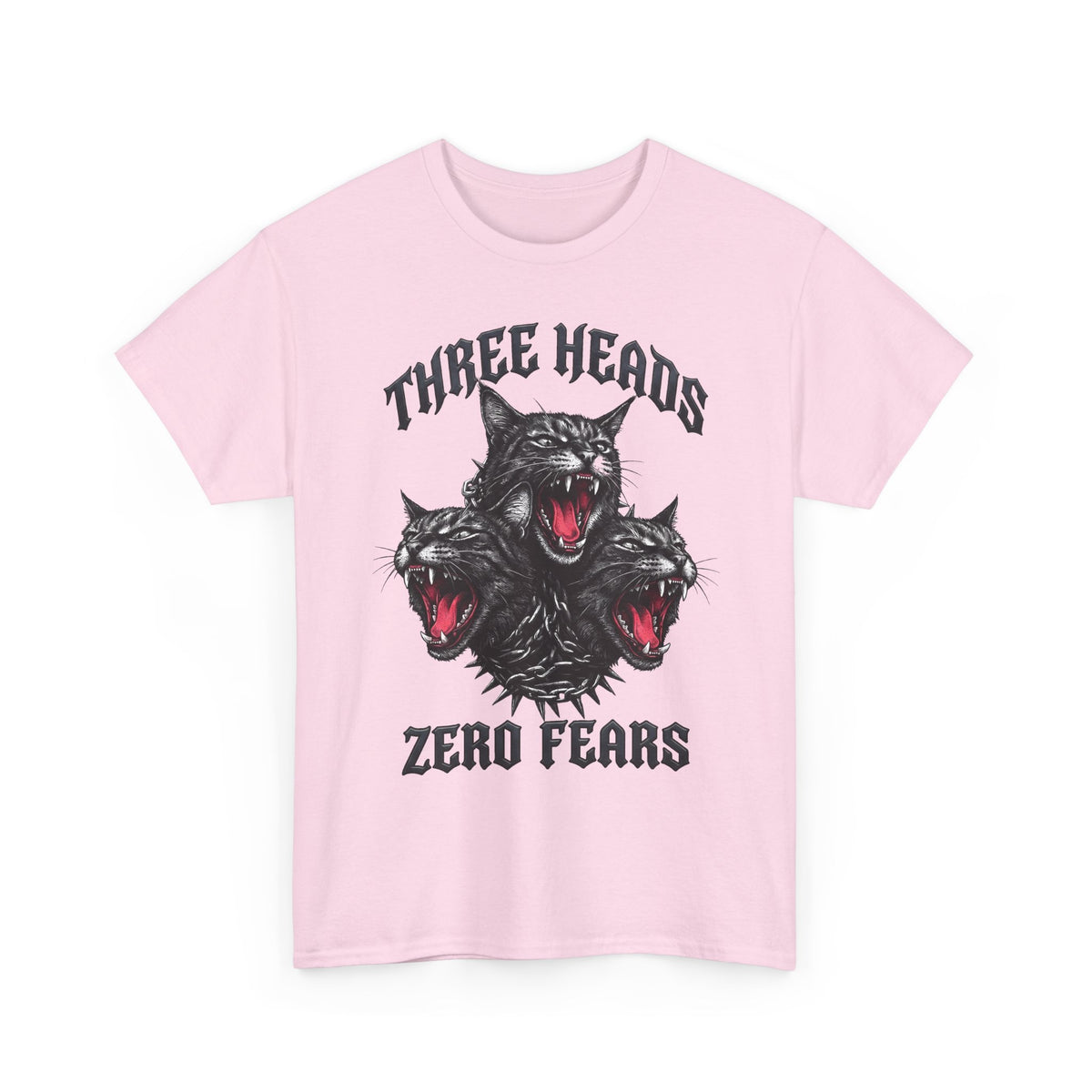 Three Heads Zero Fears Cerberus Cat Shirt — Gothic Metal Feline T-Shirt