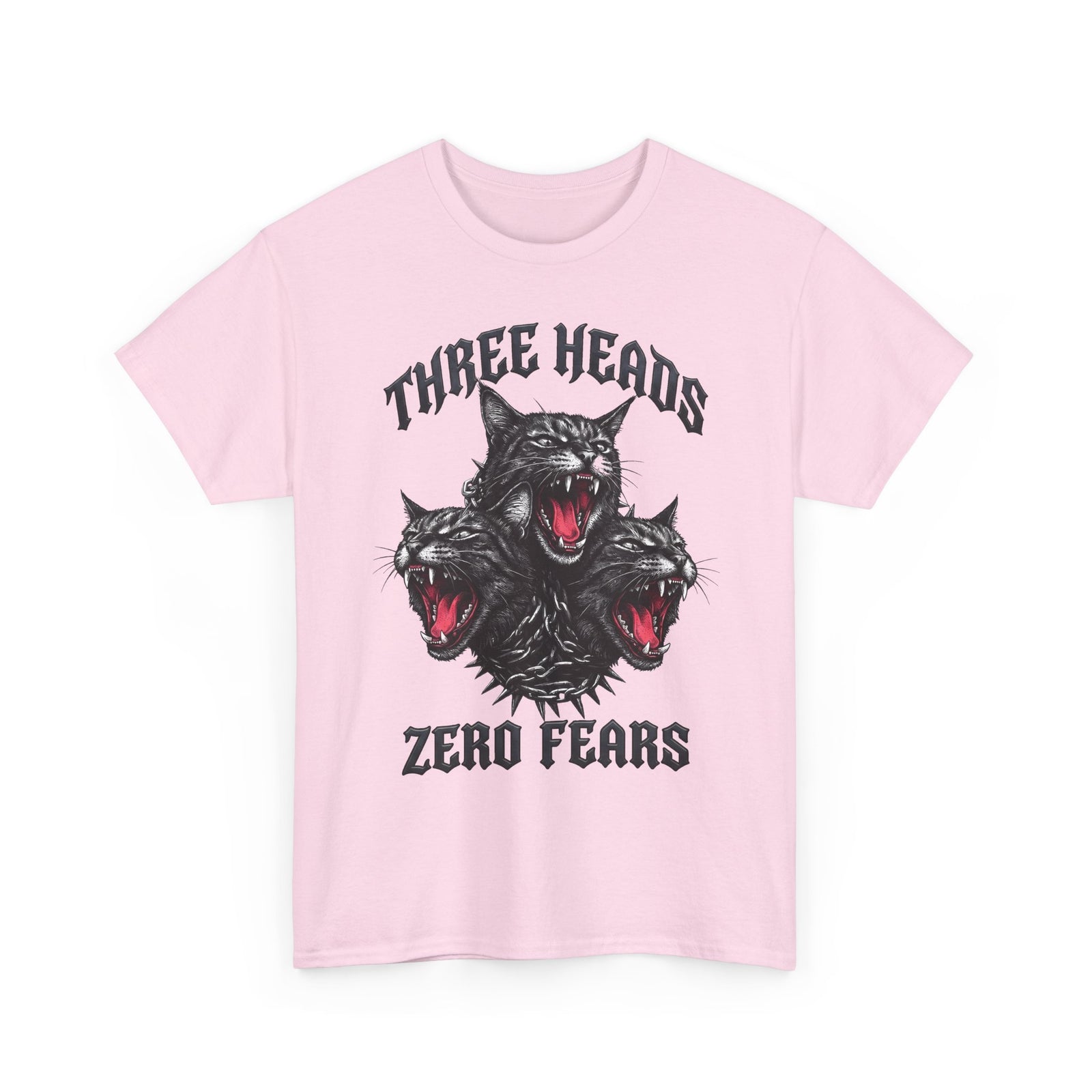 Three Heads Zero Fears Cerberus Cat Shirt — Gothic Metal Feline T-Shirt
