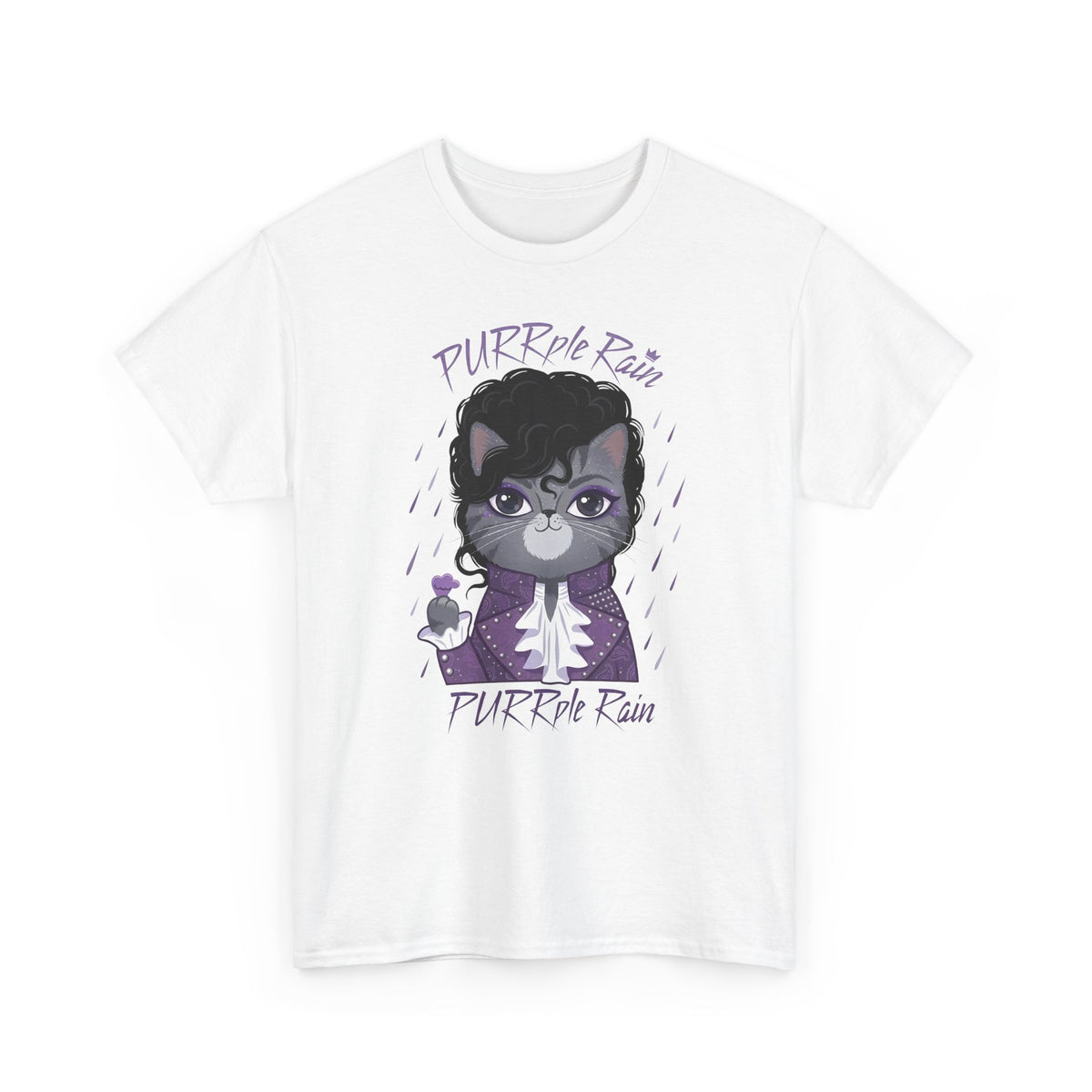 Purrple Rain Cat Parody T-Shirt — Cute Cat 'Purrple Rain' Graphic Tee