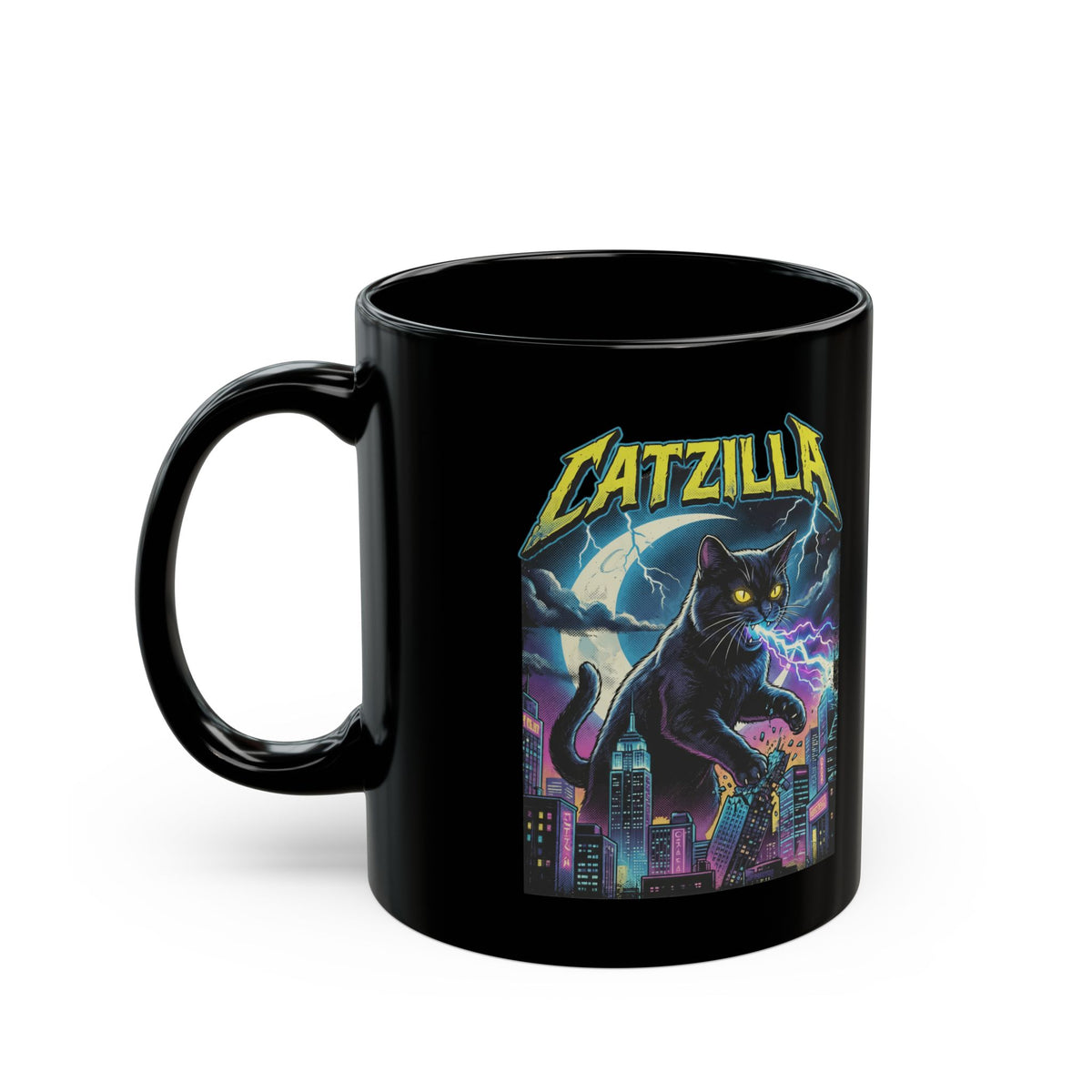 Cat Attack Black Mug — Funny Graphic Cat Mug