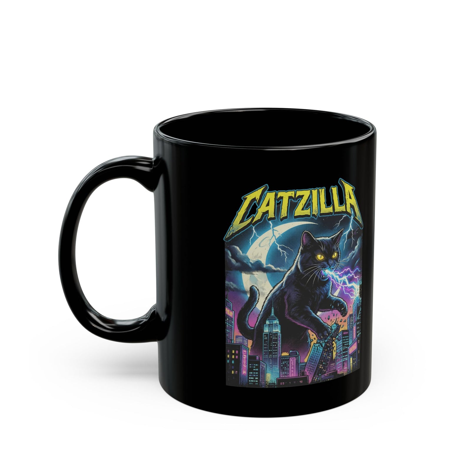 Cat Attack Black Mug — Funny Graphic Cat Mug