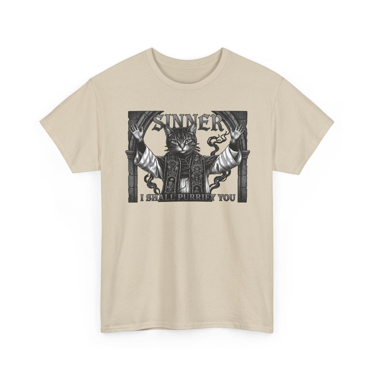 Sinner Shall I Purrify You Cat Tee — 'Purriest' Funny Gothic Cat Shirt