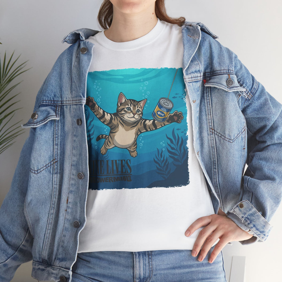 T-Shirt — 'Nine Lives' Diving Cat Graphic Tee