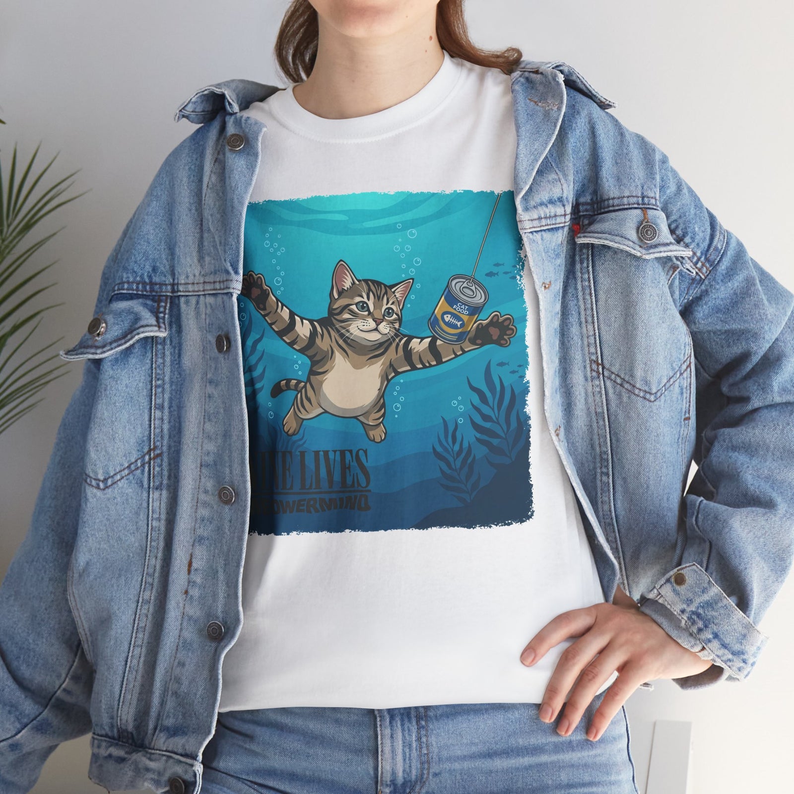 T-Shirt — 'Nine Lives' Diving Cat Graphic Tee