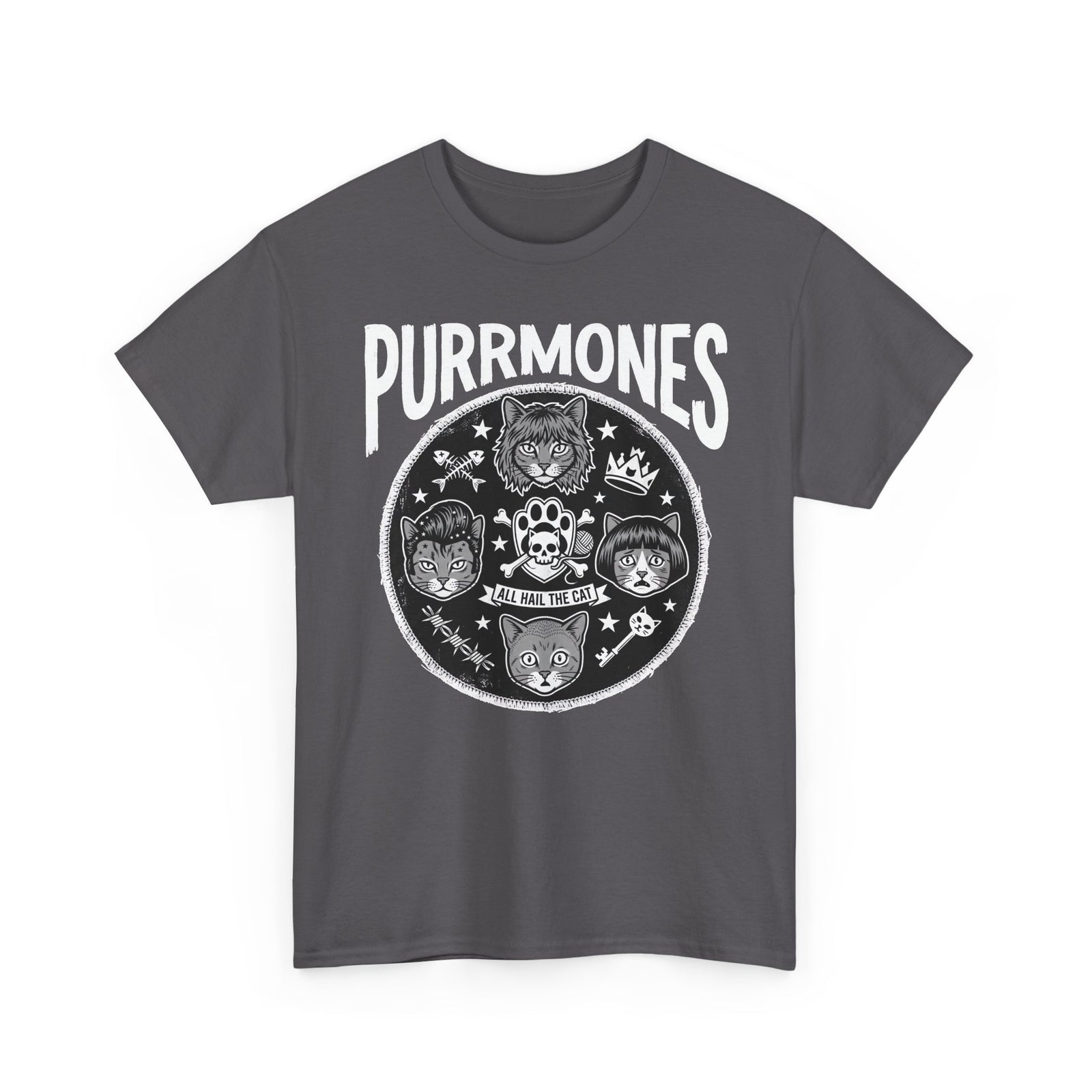 Purrmones Band Tee — Vintage Rock Cat Skull Graphic T-Shirt