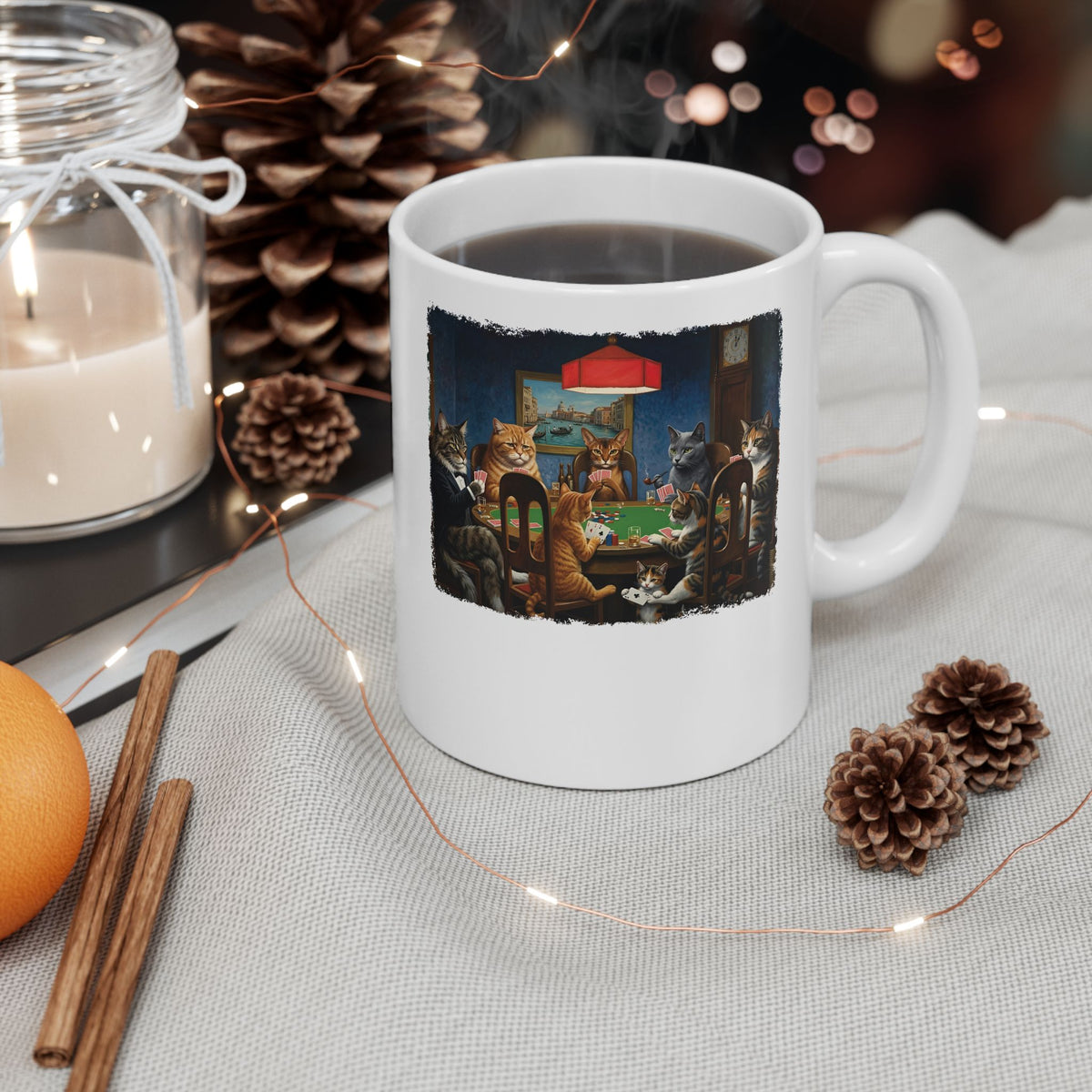 Cats Playing Poker Ceramic Mug — Funny Poker Cat Art Mug