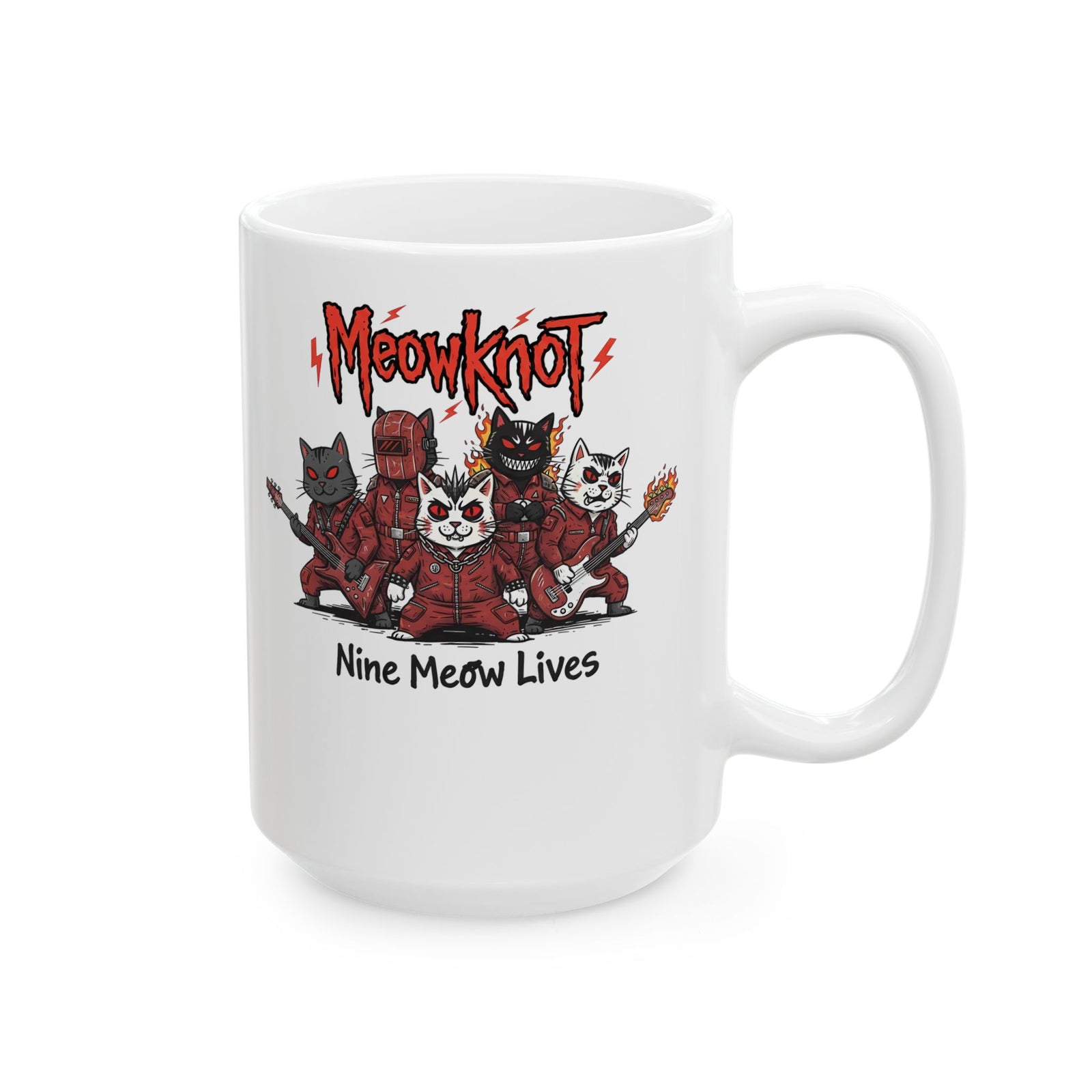 Meowknot Cat Band Ceramic Mug — Cute Musical Cat Graphic Mug