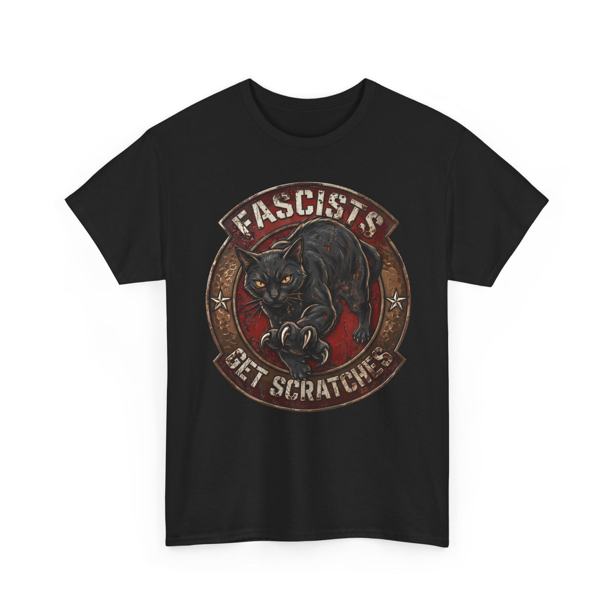 Fascists Get Scratches T-Shirt — Funny Anti-Fascist Black Cat Tee