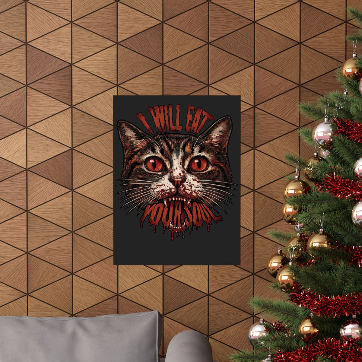 I Will Eat Your Soul Poster — Horror Demon Cat Graphic Poster