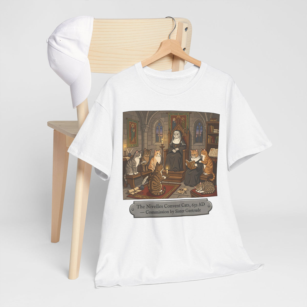 Nivelles Convent Cats T-Shirt — Vintage-Inspired Cat Illustration Tee