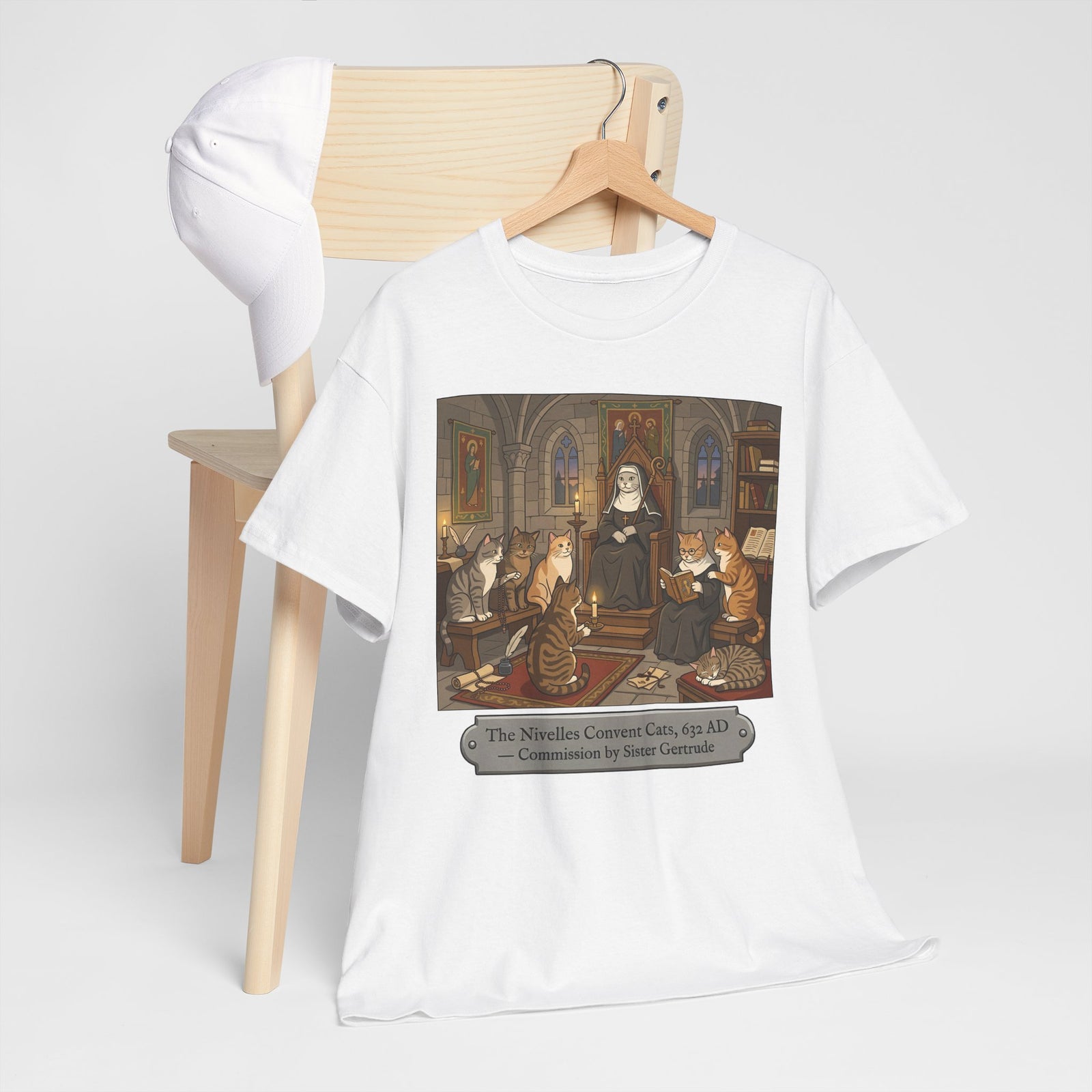 Nivelles Convent Cats T-Shirt — Vintage-Inspired Cat Illustration Tee