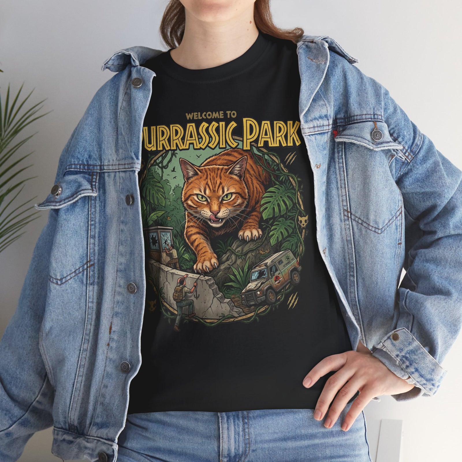 Purrassic Park Cat T‑Shirt — Retro Dino-Parody Graphic Tee