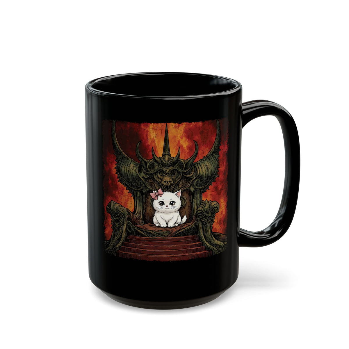 Evil Kitty Throne Kitten Black Mug — Cute Cat Dark Fantasy Graphic